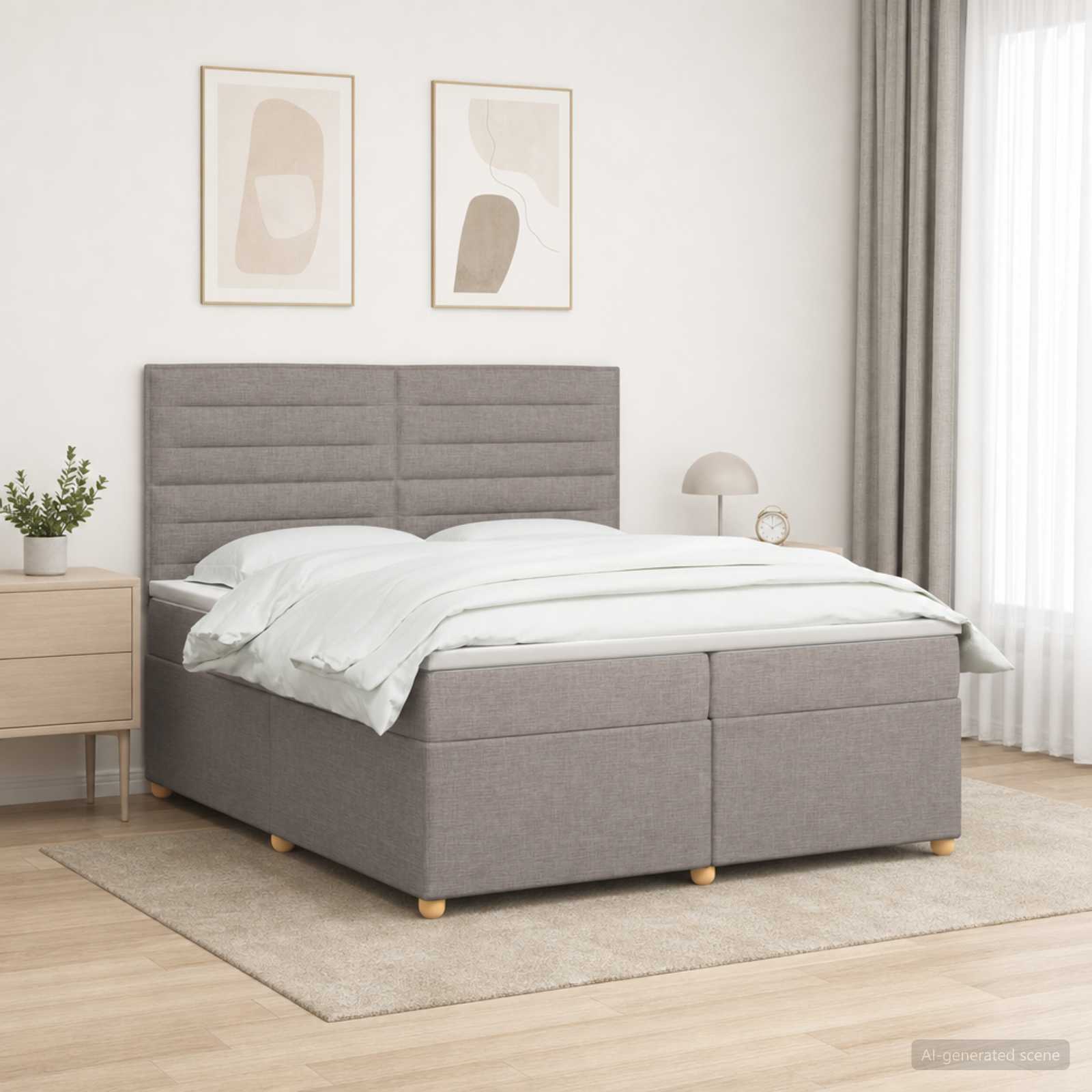 Boxspringbed met matras met hoofdeinde Taupe 200 x 200 cm Stof