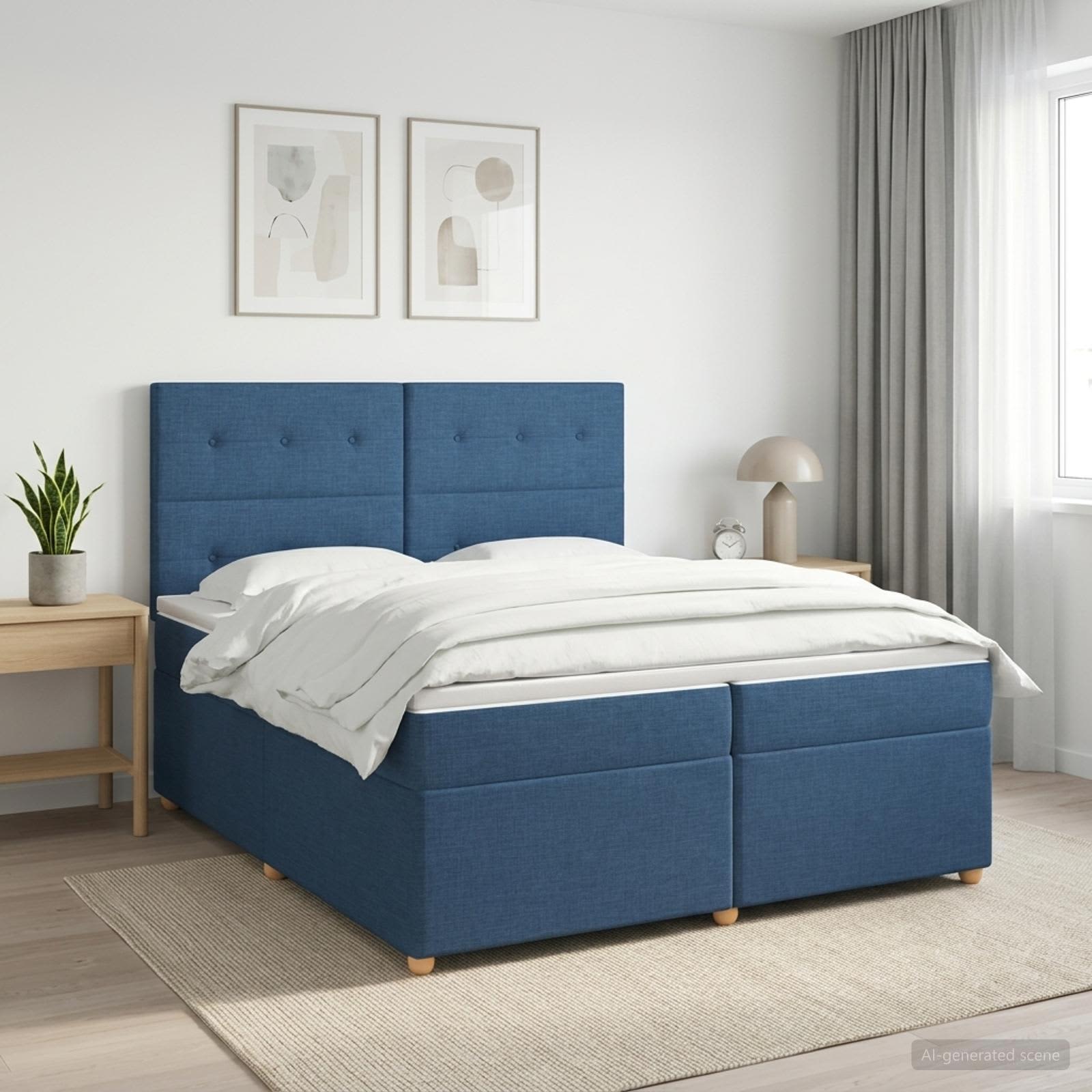 Boxspringbed met matras met hoofdeinde Blauw 200 x 200 cm Stof