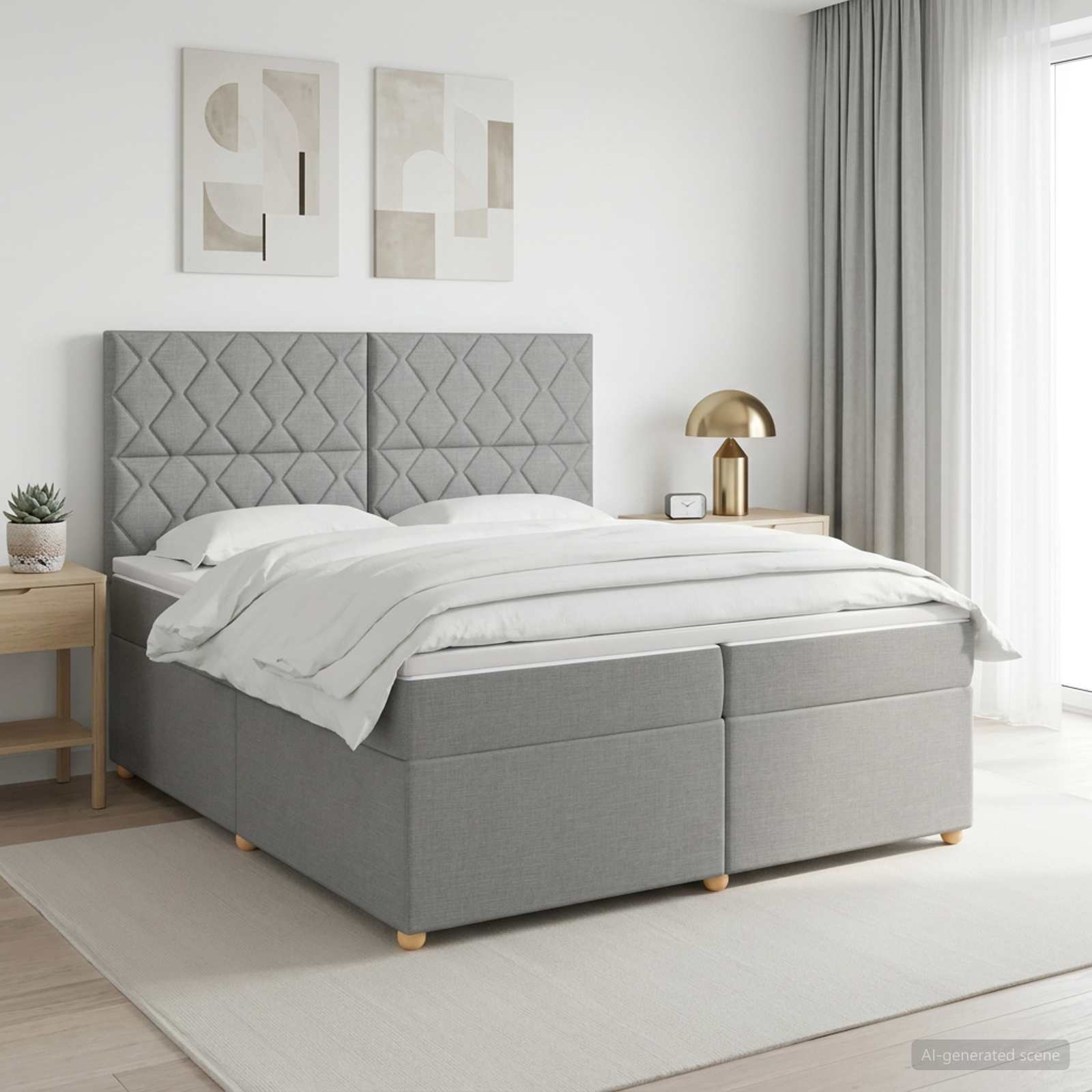Boxspringbed met matras Lichtgrijs 200 x 200 cm Stof