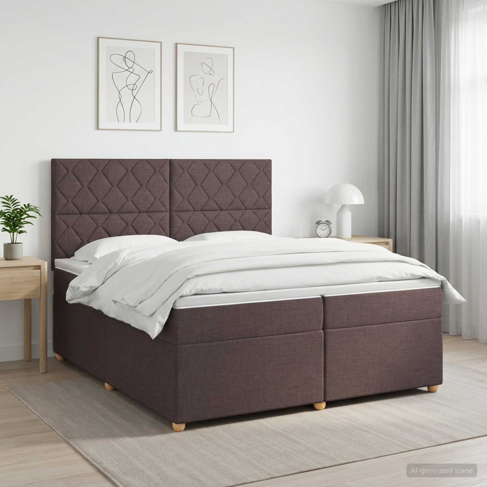 Boxspringbed met matras Donkerbruin 200 x 200 cm Stof