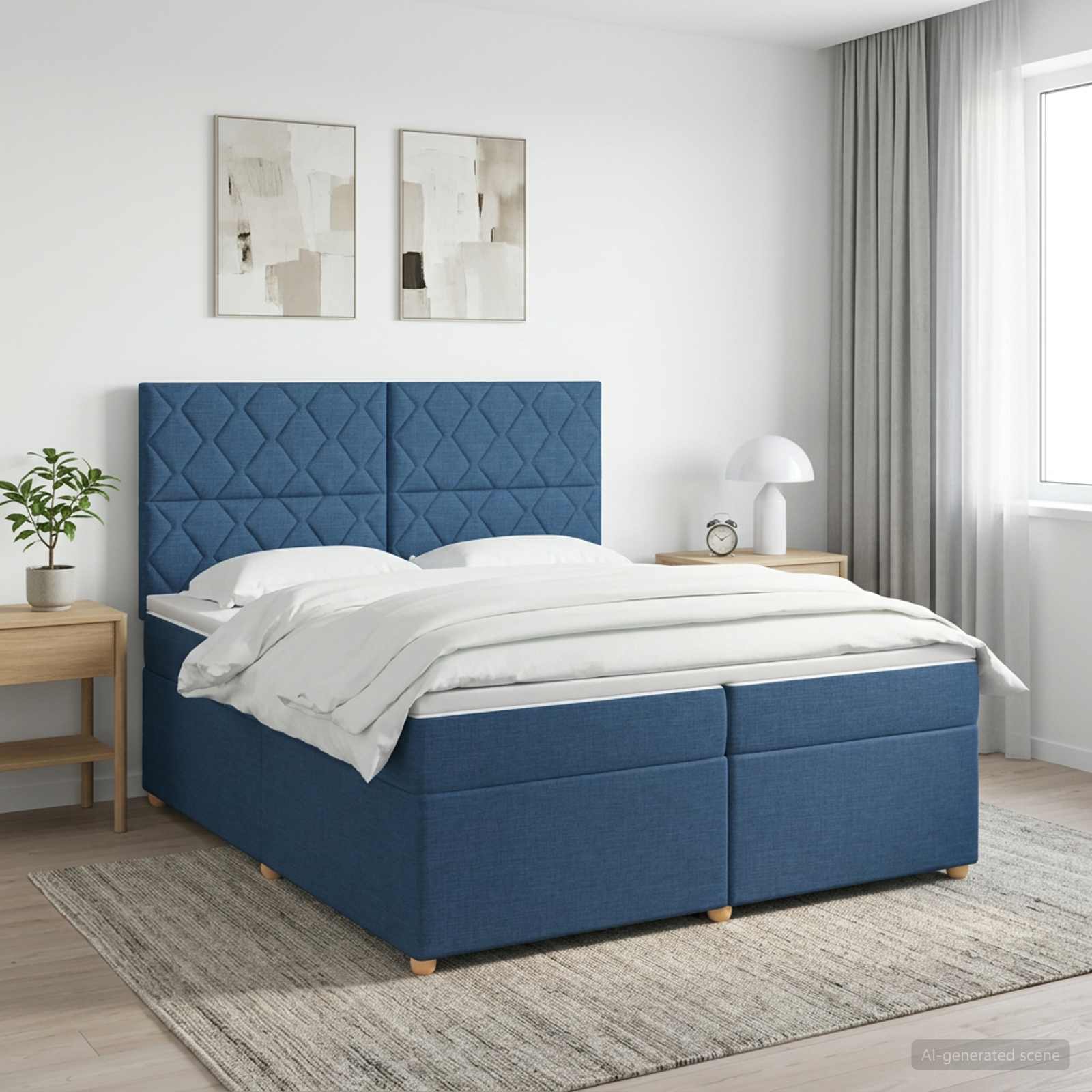 Boxspringbed met matras met hoofdeinde Blauw 200 x 200 cm Stof