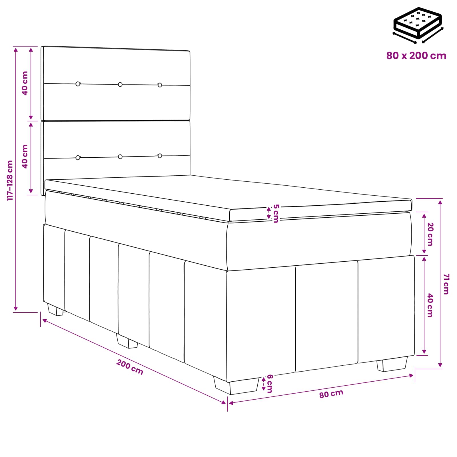 Boxspringbed met matras Crèmekleurig 80 x 200 cm Stof – afbeelding 11