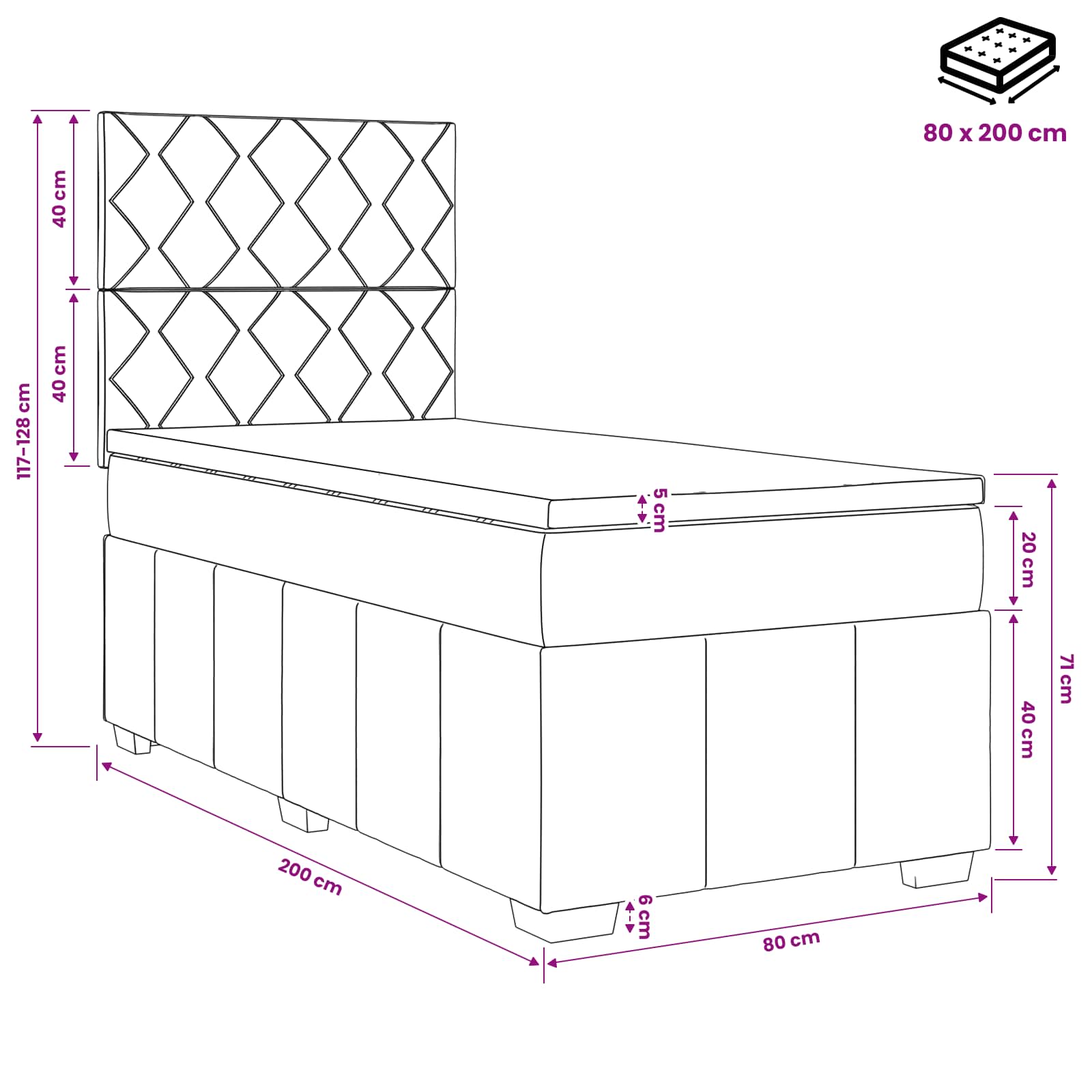 Boxspringbed met matras Donkergrijs 80 x 200 cm Stof – afbeelding 11