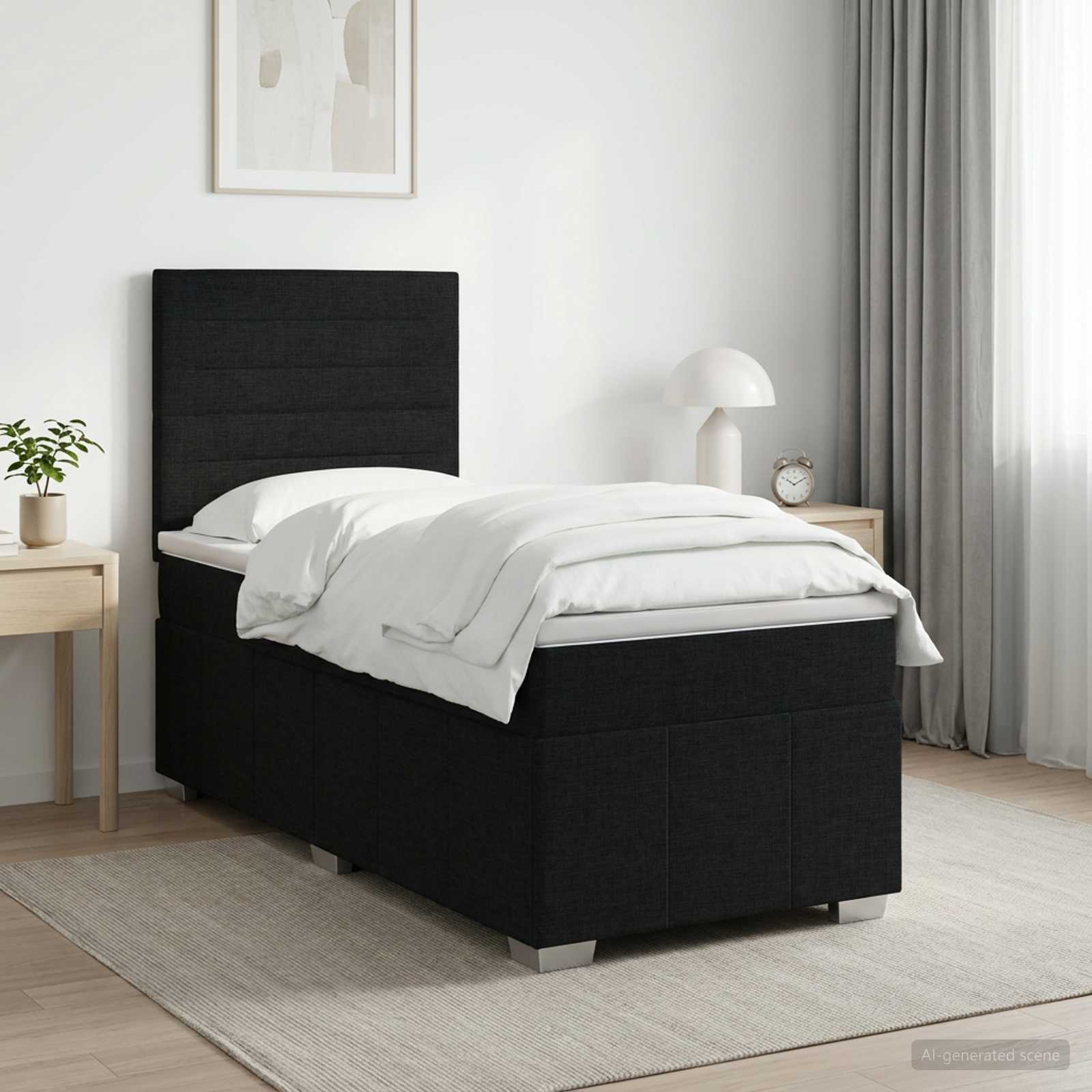 Boxspringbed met matras met hoofdeinde Zwart 90 x 190 cm Stof