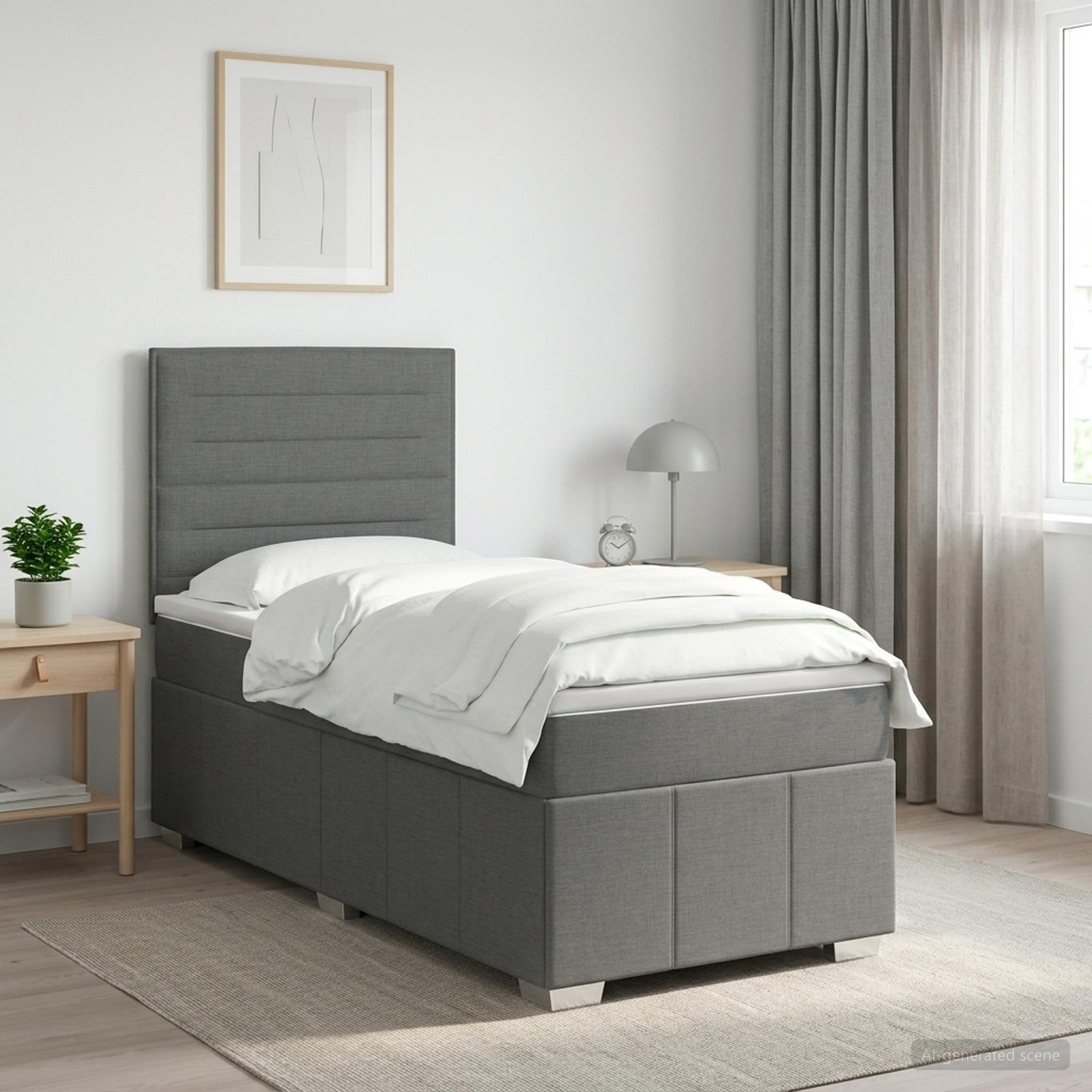 Boxspringbed met matras Donkergrijs 90 x 200 cm Stof
