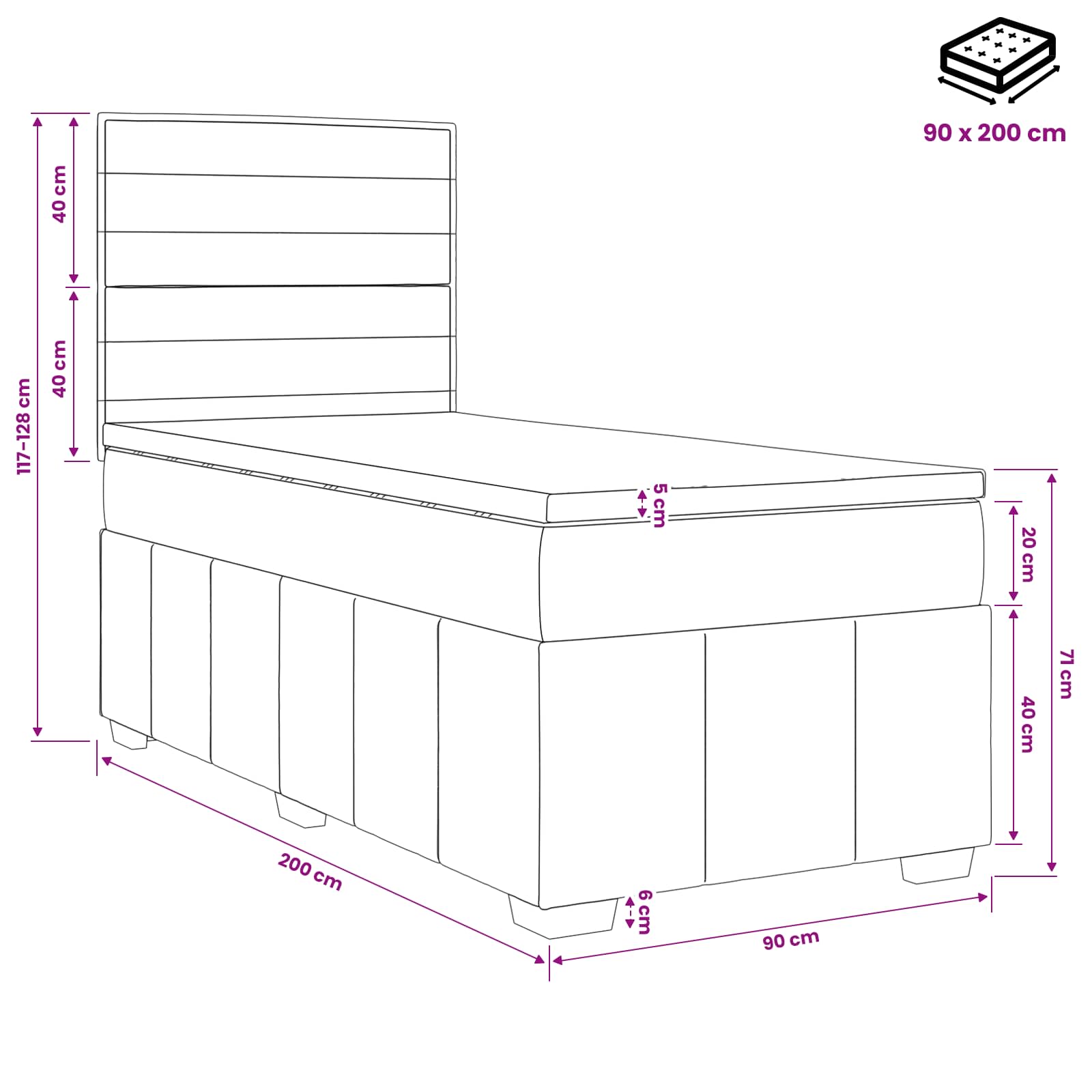 Boxspringbed met matras Donkerbruin 90 x 200 cm Stof – afbeelding 11