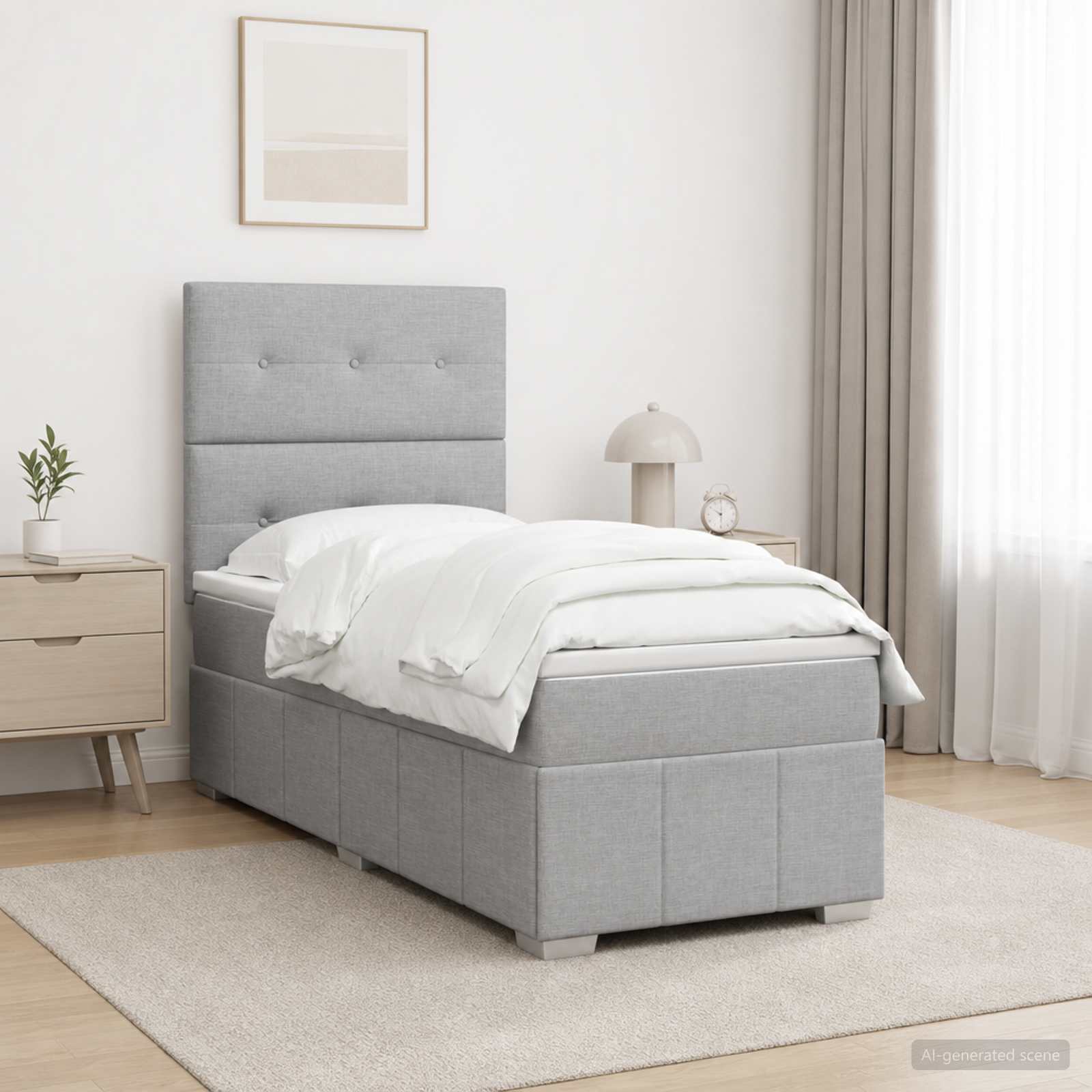 Boxspringbed met matras Lichtgrijs 90 x 200 cm Stof – afbeelding 1