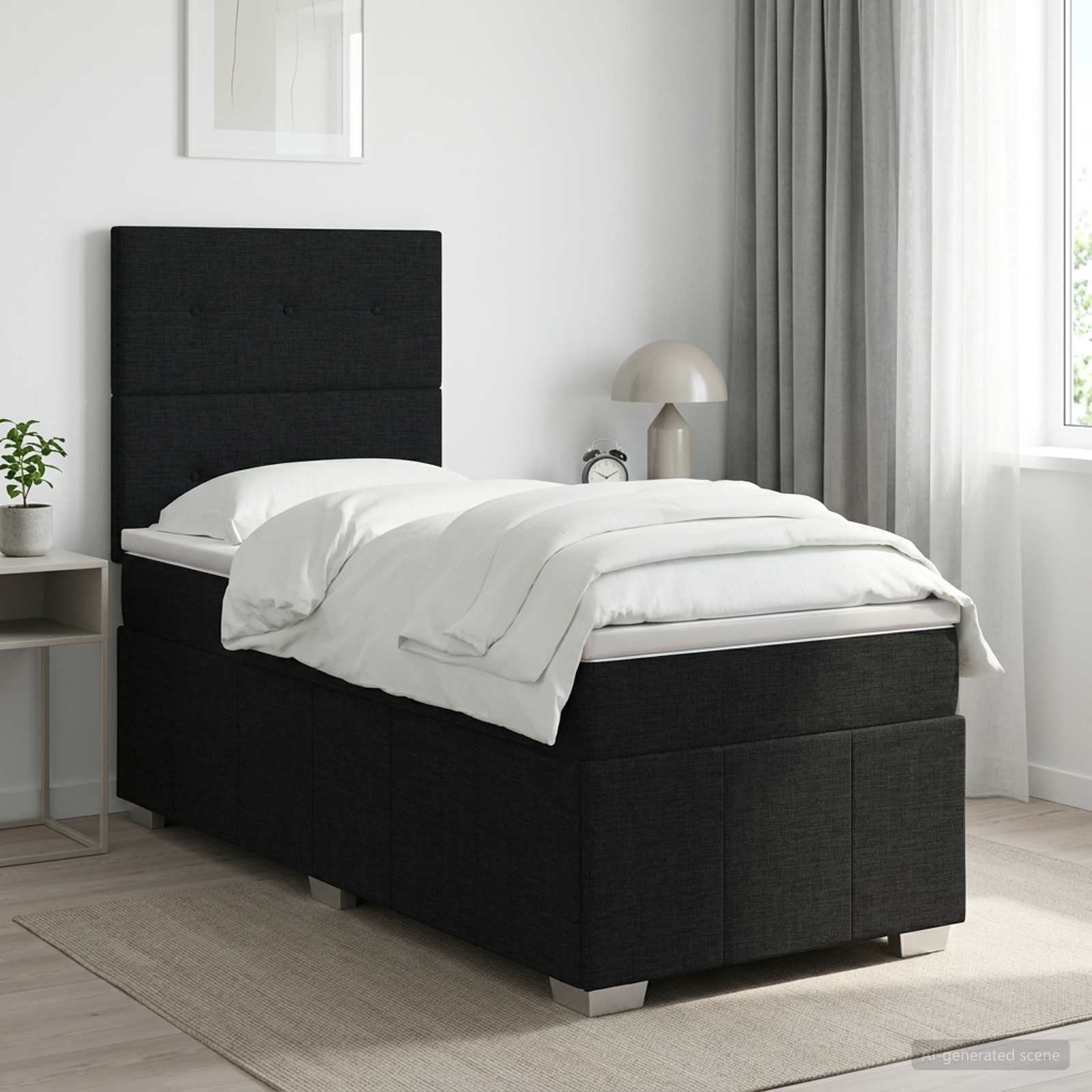 Boxspringbed met matras met hoofdeinde Zwart 90 x 200 cm Stof – afbeelding 1