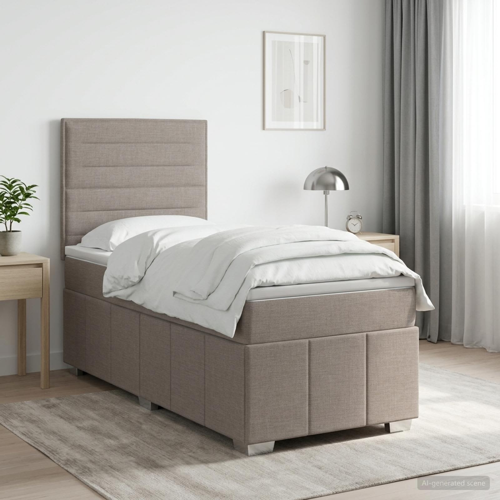 Boxspringbed met matras met hoofdeinde Taupe 100 x 200 cm Stof
