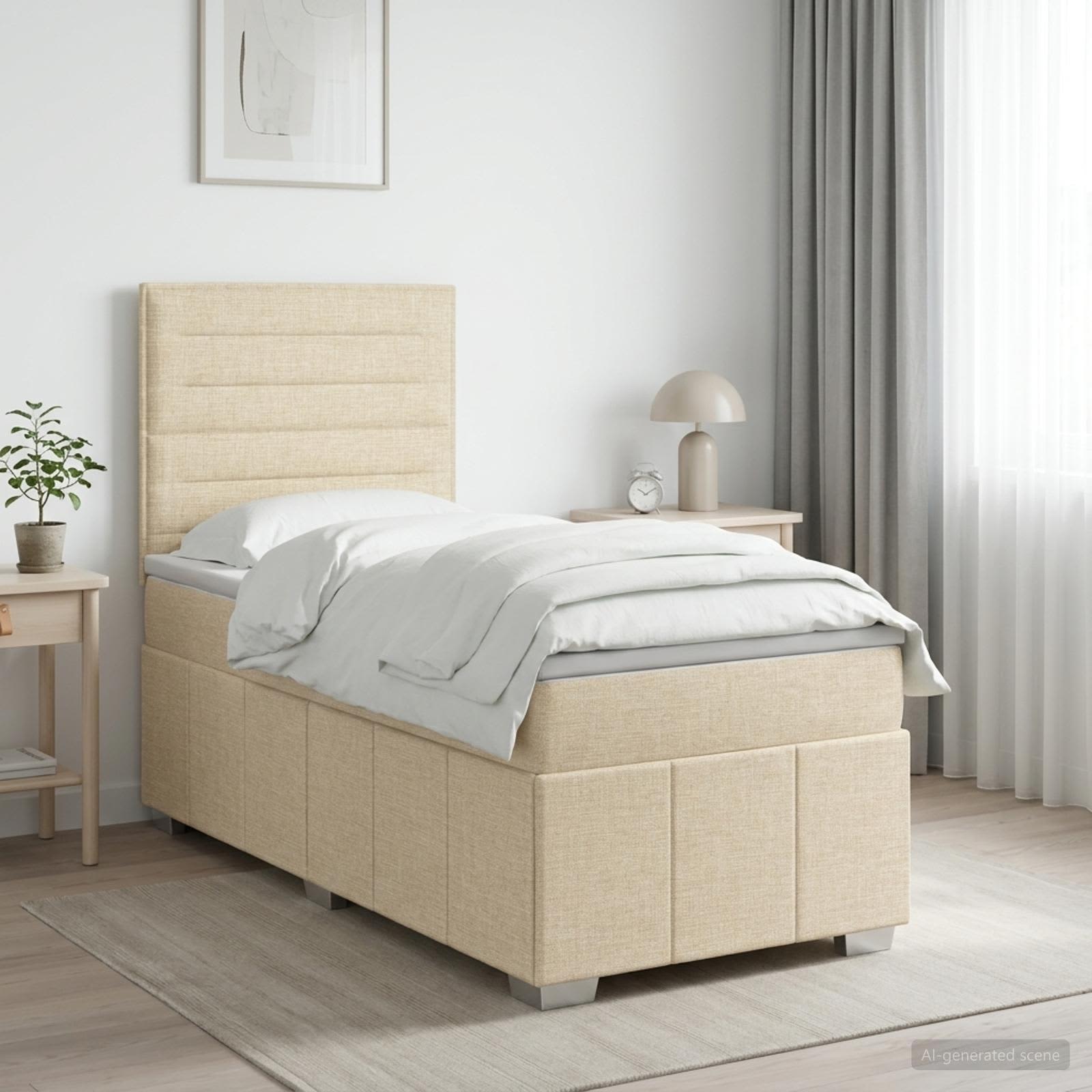 Boxspringbed met matras Crèmekleurig 100 x 200 cm Stof
