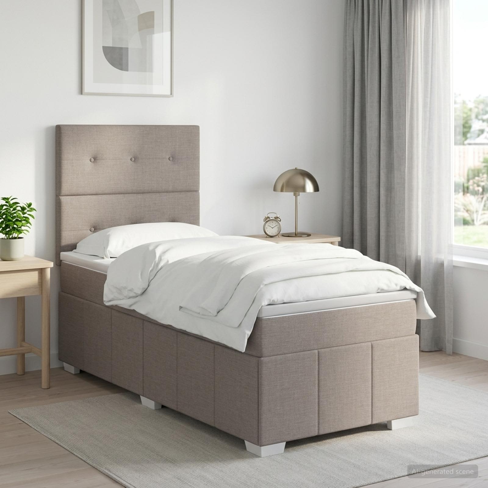 Boxspringbed met matras met hoofdeinde Taupe 100 x 200 cm Stof