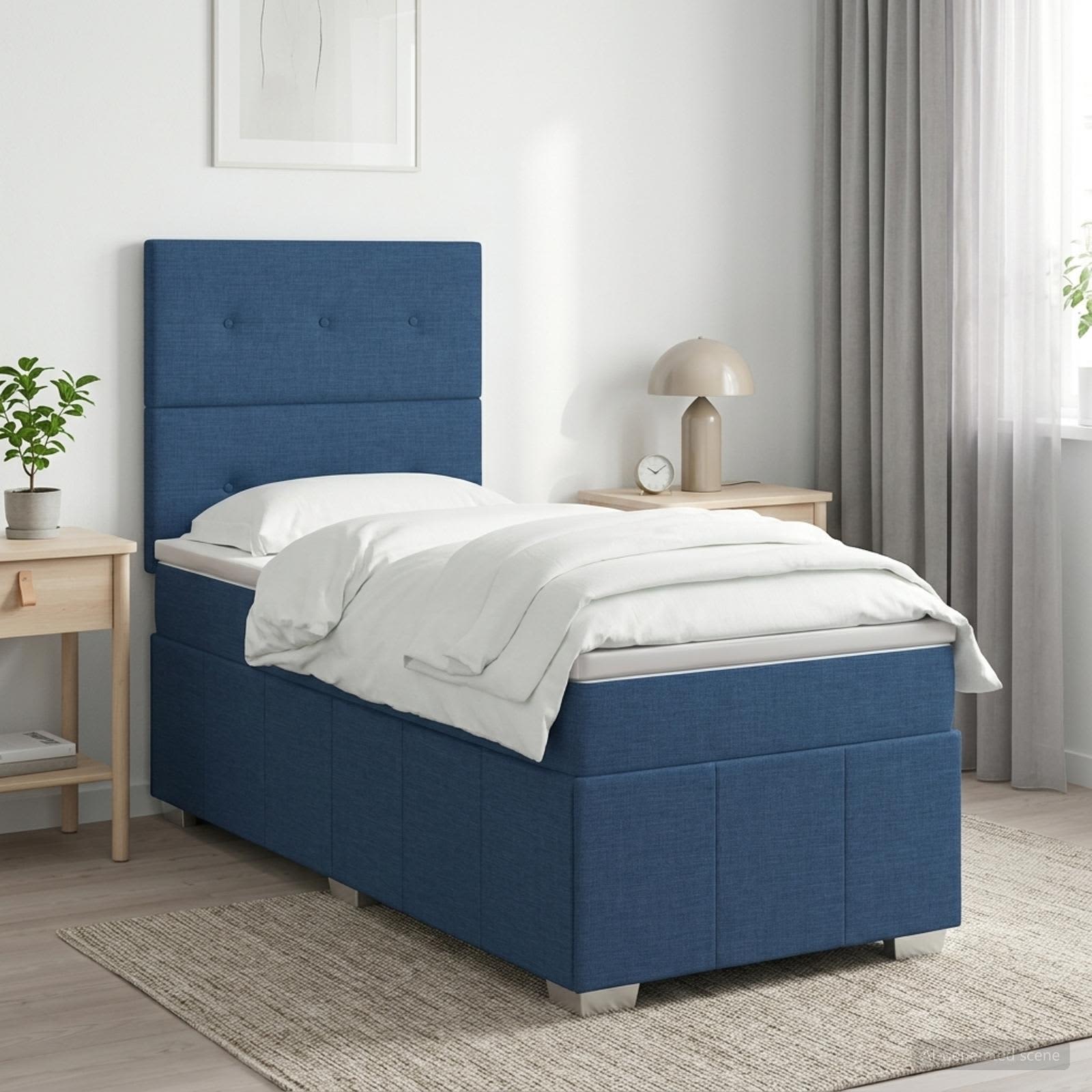 Boxspringbed met matras met hoofdeinde Blauw 100 x 200 cm Stof