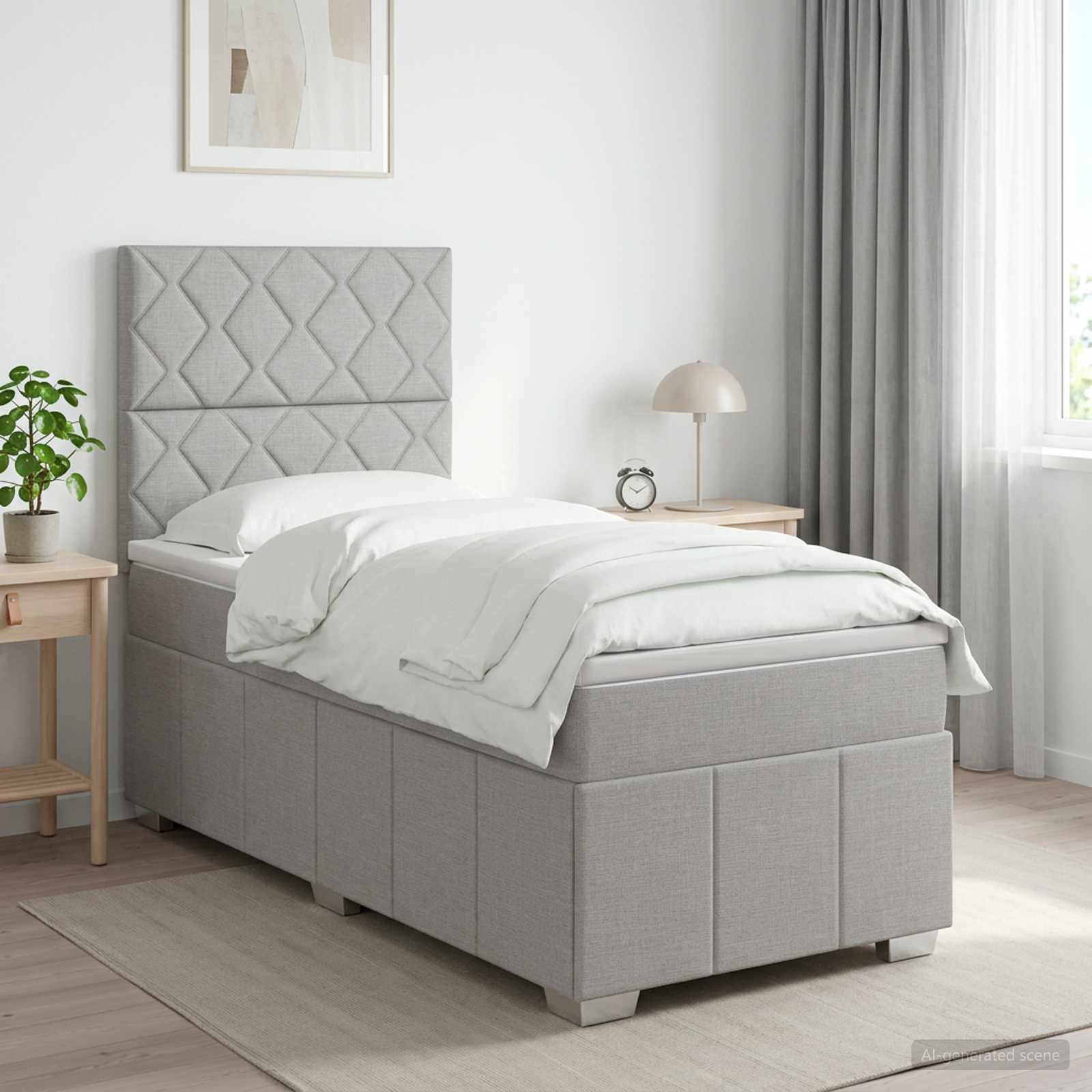 Boxspringbed met matras Lichtgrijs 100 x 200 cm Stof