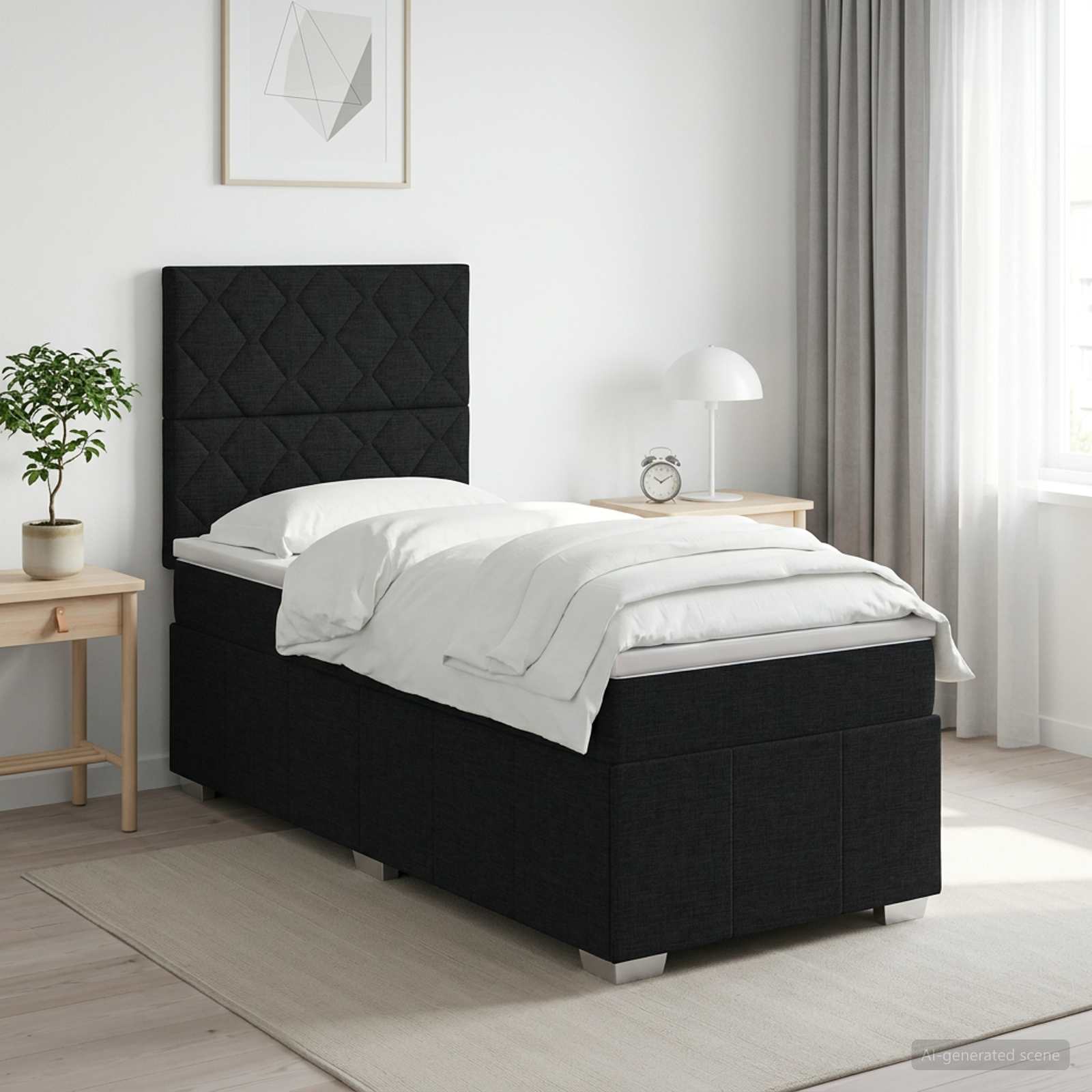 Boxspringbed met matras met hoofdeinde Zwart 100 x 200 cm Stof