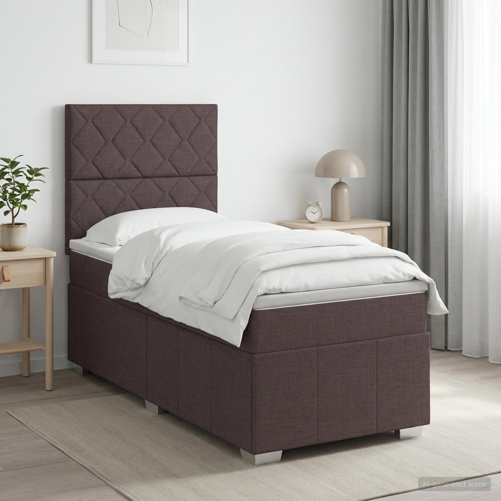 Boxspringbed met matras Donkerbruin 100 x 200 cm Stof