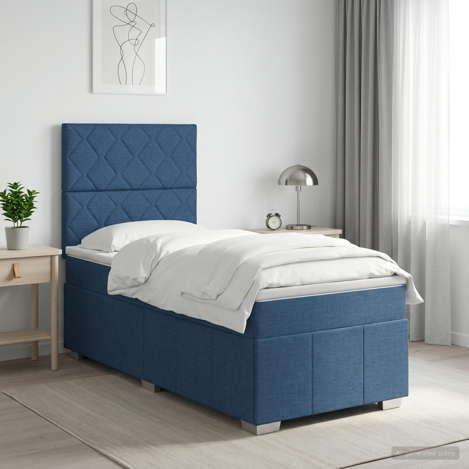 Boxspringbed met matras met hoofdeinde Blauw 100 x 200 cm Stof