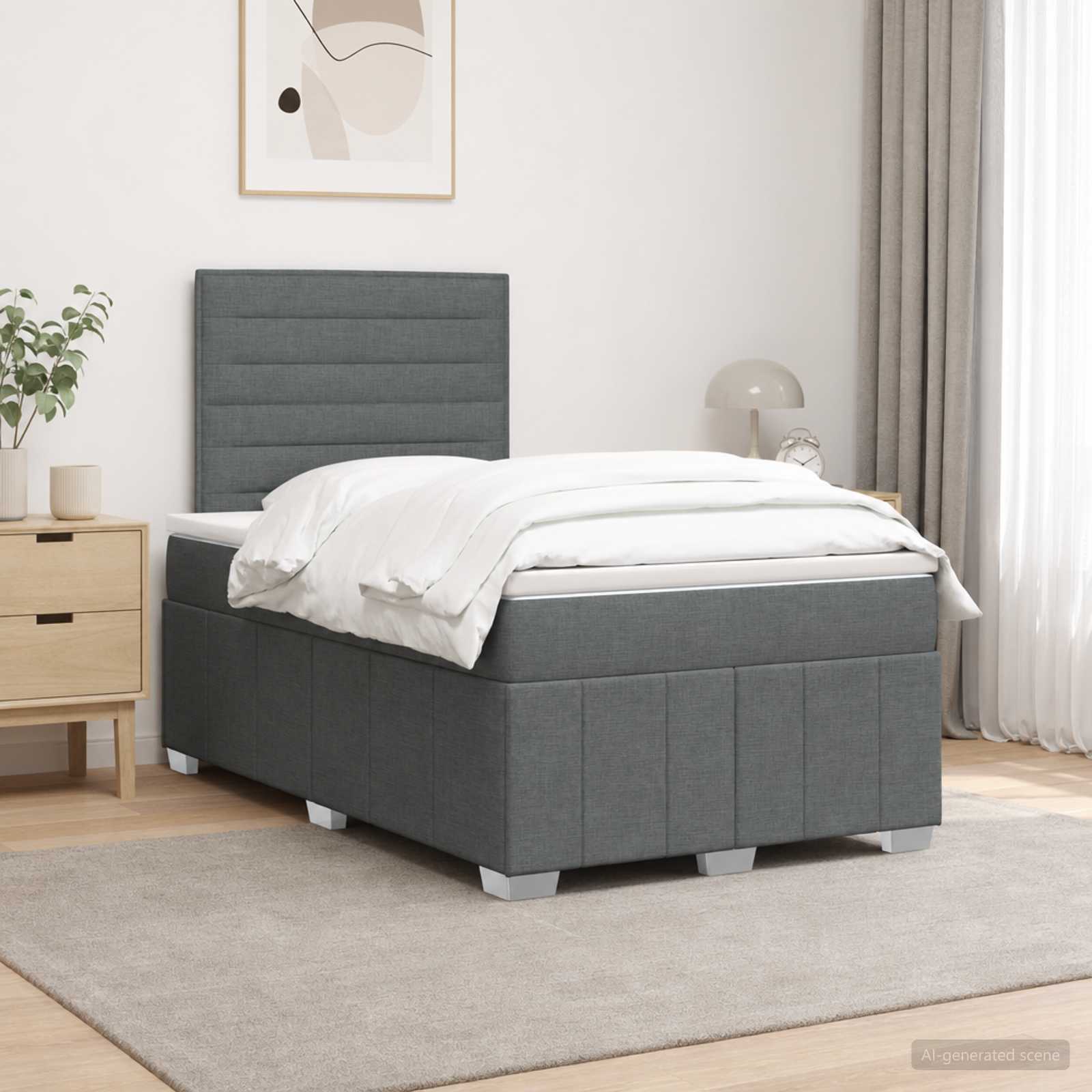 Boxspringbed met matras Donkergrijs 120 x 190 cm Stof