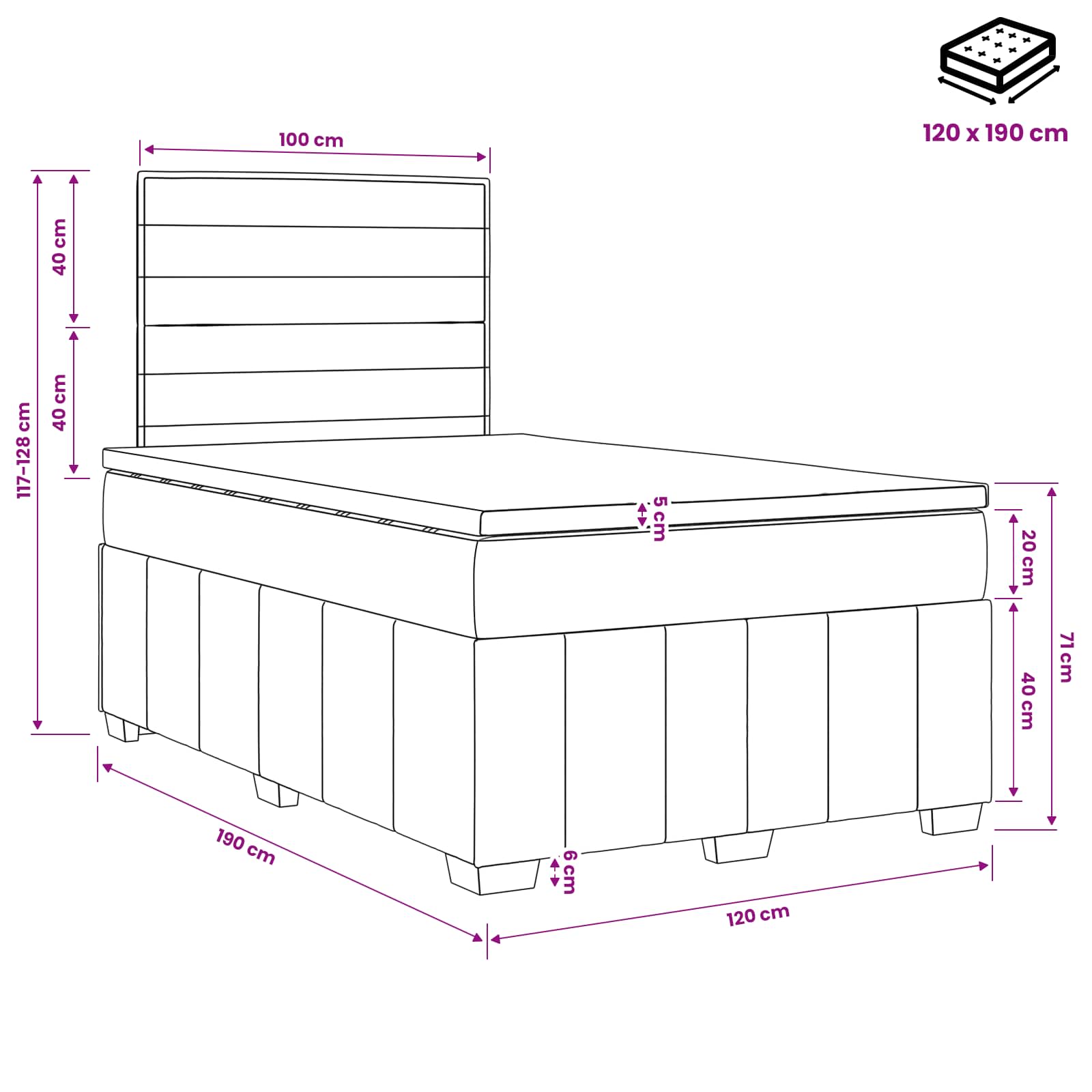 Boxspringbed met matras met hoofdeinde Taupe 120 x 190 cm Stof – afbeelding 11
