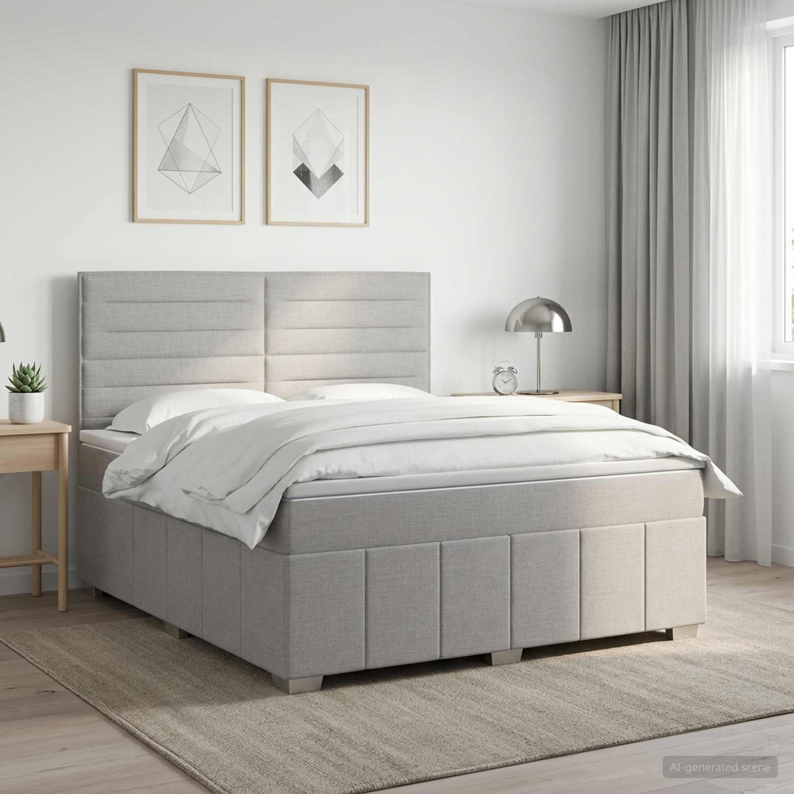 Boxspringbed met matras Lichtgrijs 140 x 190 cm Stof