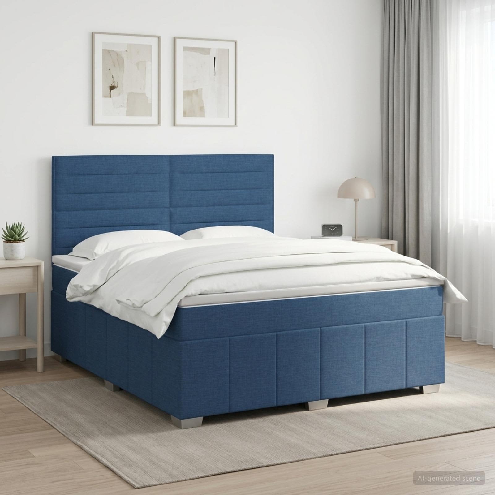 Boxspringbed met matras met hoofdeinde Blauw 140 x 190 cm Stof