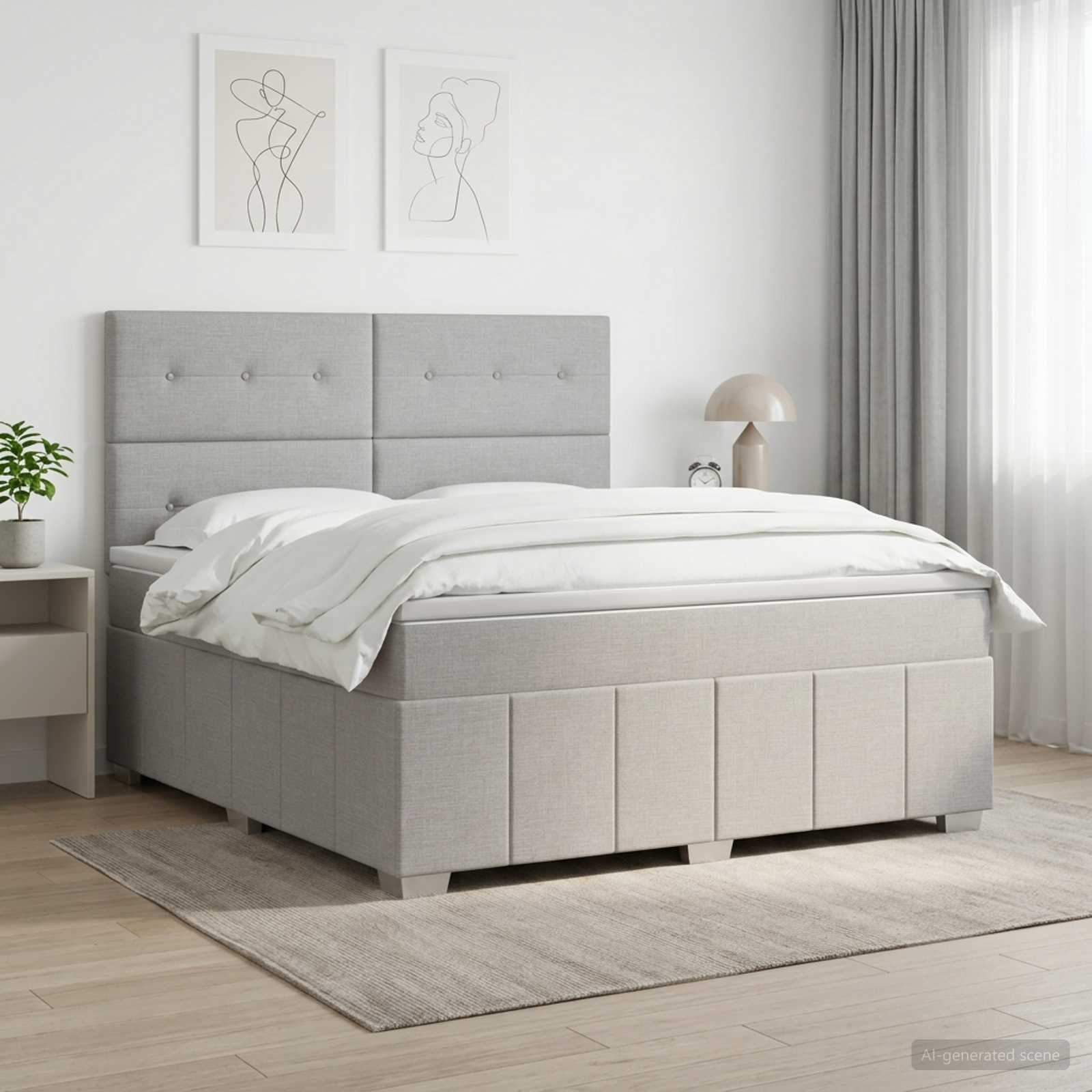 Boxspringbed met matras Lichtgrijs 140 x 190 cm Stof