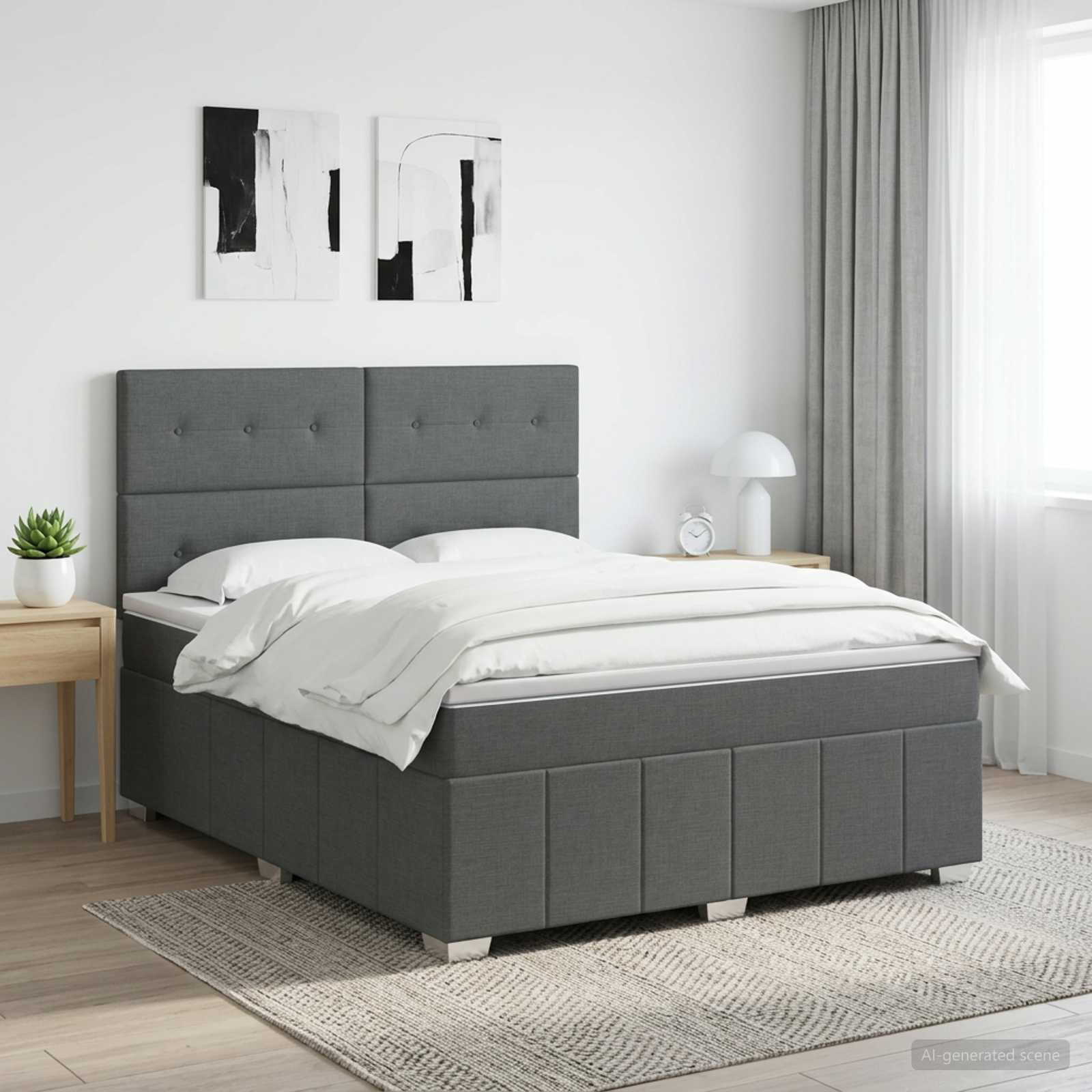 Boxspringbed met matras Donkergrijs 140 x 190 cm Stof