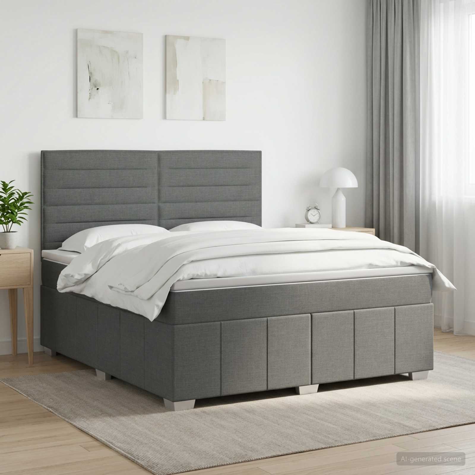 Boxspringbed met matras Donkergrijs 140 x 200 cm Stof