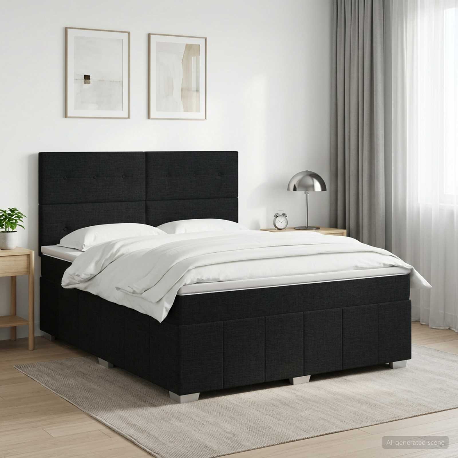 Boxspringbed met matras met hoofdeinde Zwart 140 x 200 cm Stof