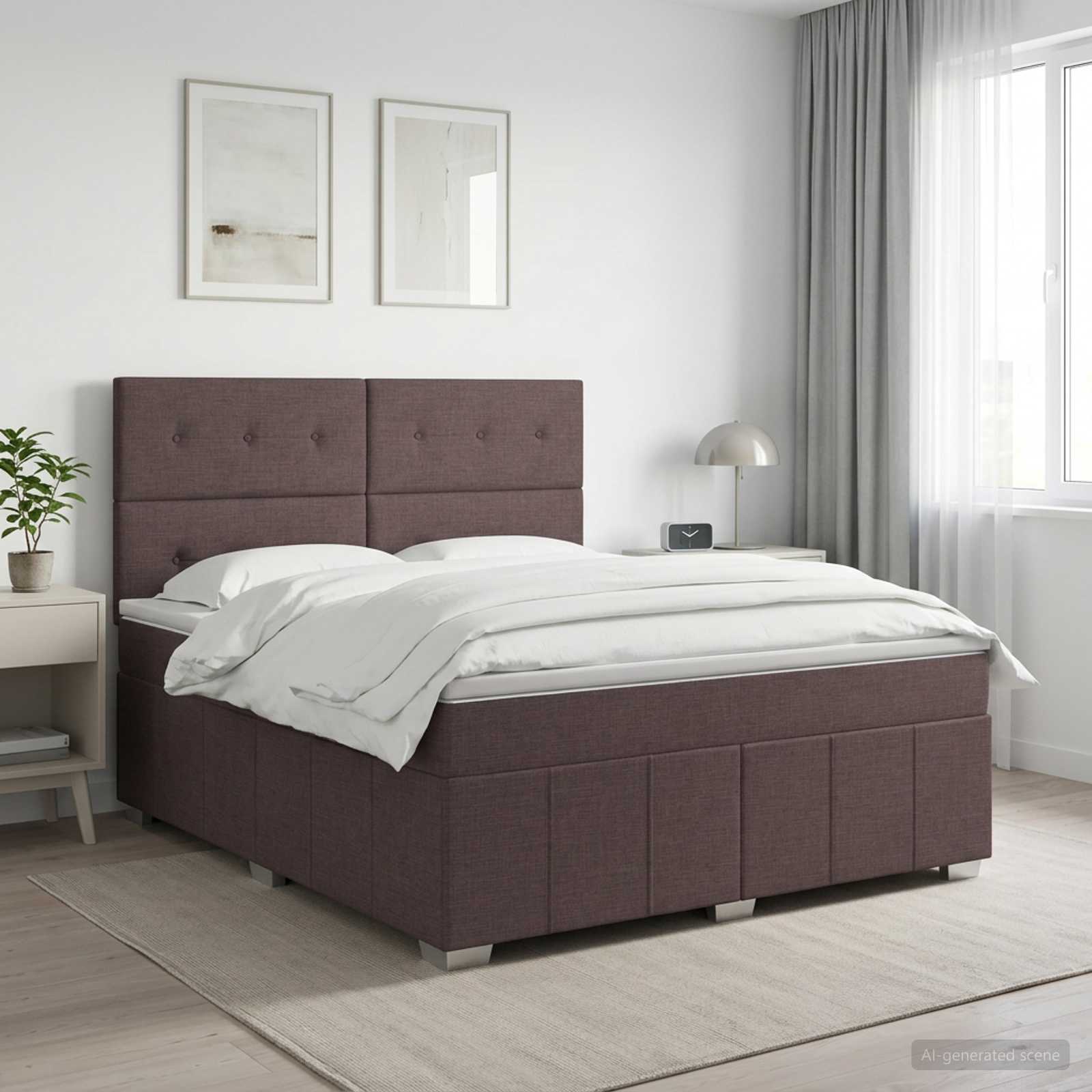 Boxspringbed met matras Donkerbruin 160 x 200 cm Stof