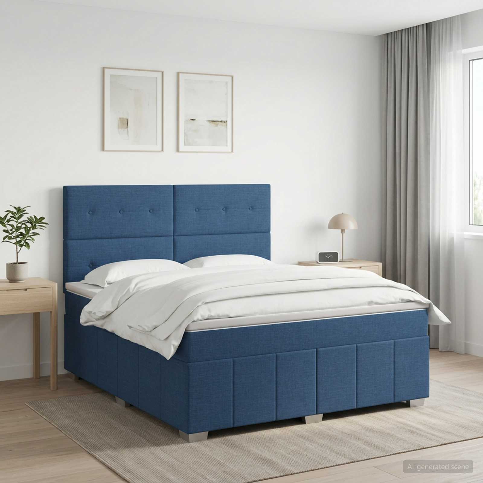 Boxspringbed met matras met hoofdeinde Blauw 160 x 200 cm Stof