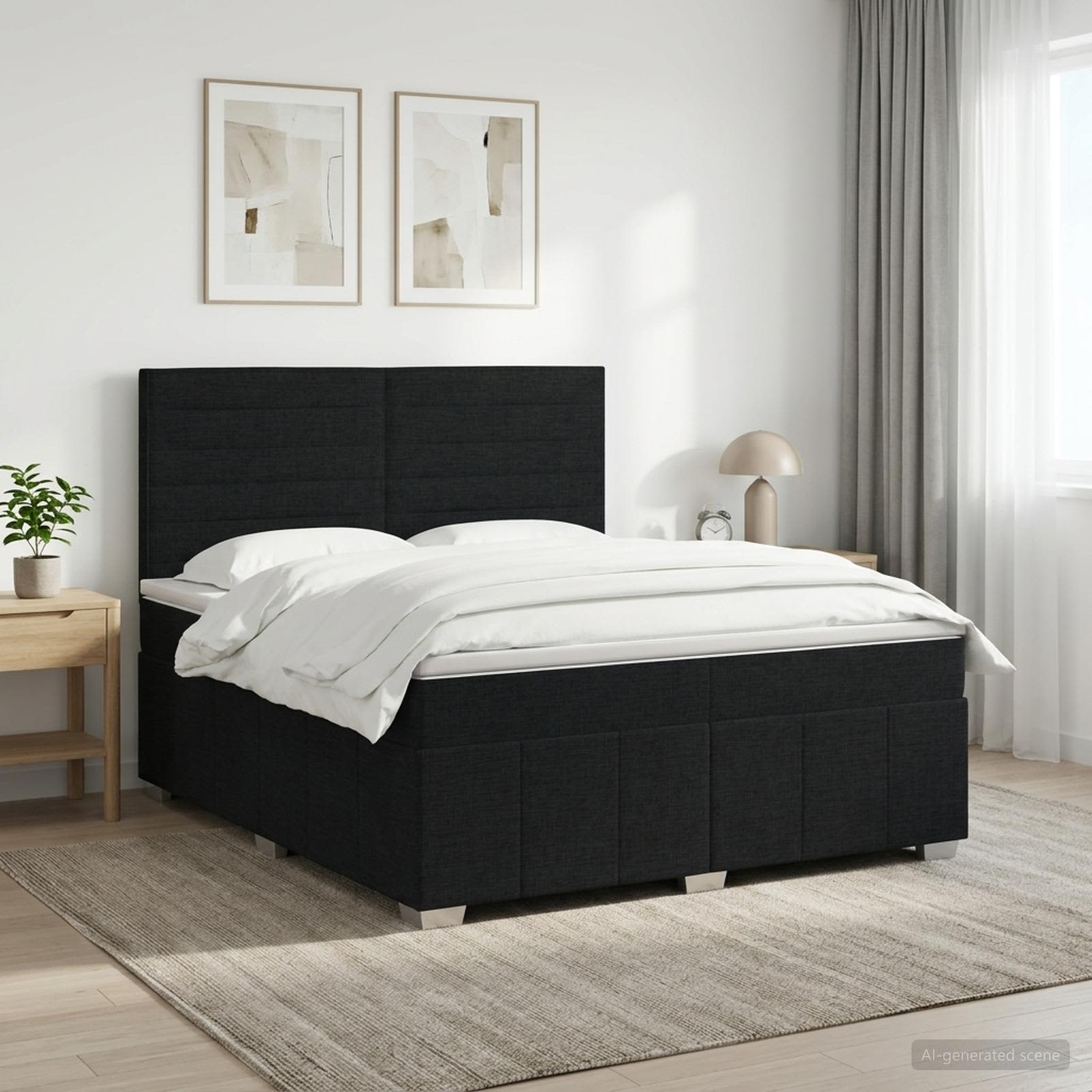 Boxspringbed met matras met hoofdeinde Zwart 180 x 200 cm Stof