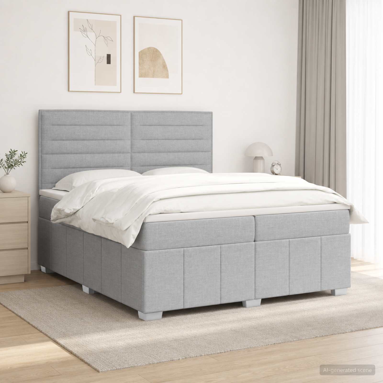 Boxspringbed met matras Lichtgrijs 200 x 200 cm Stof