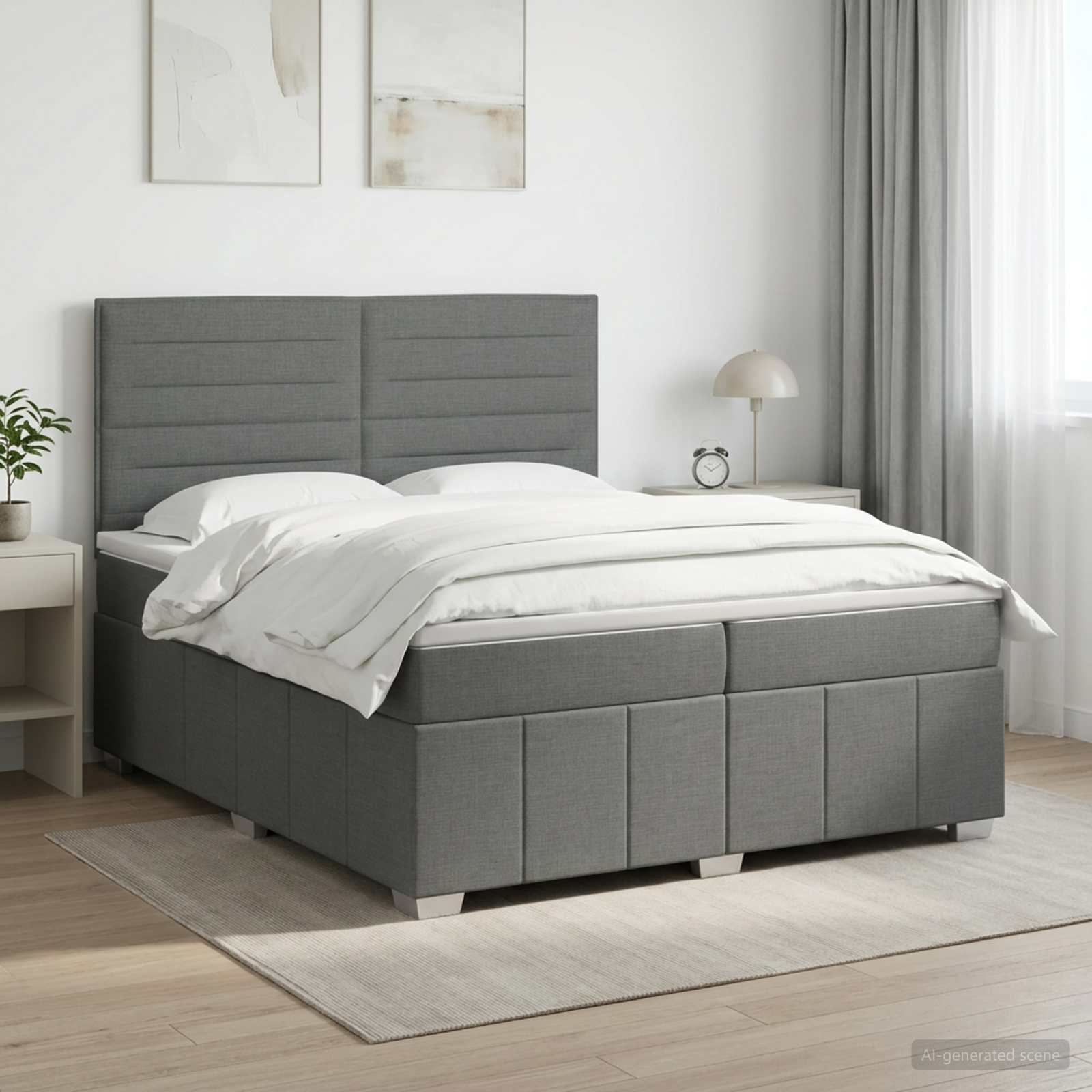 Boxspringbed met matras Donkergrijs 200 x 200 cm Stof