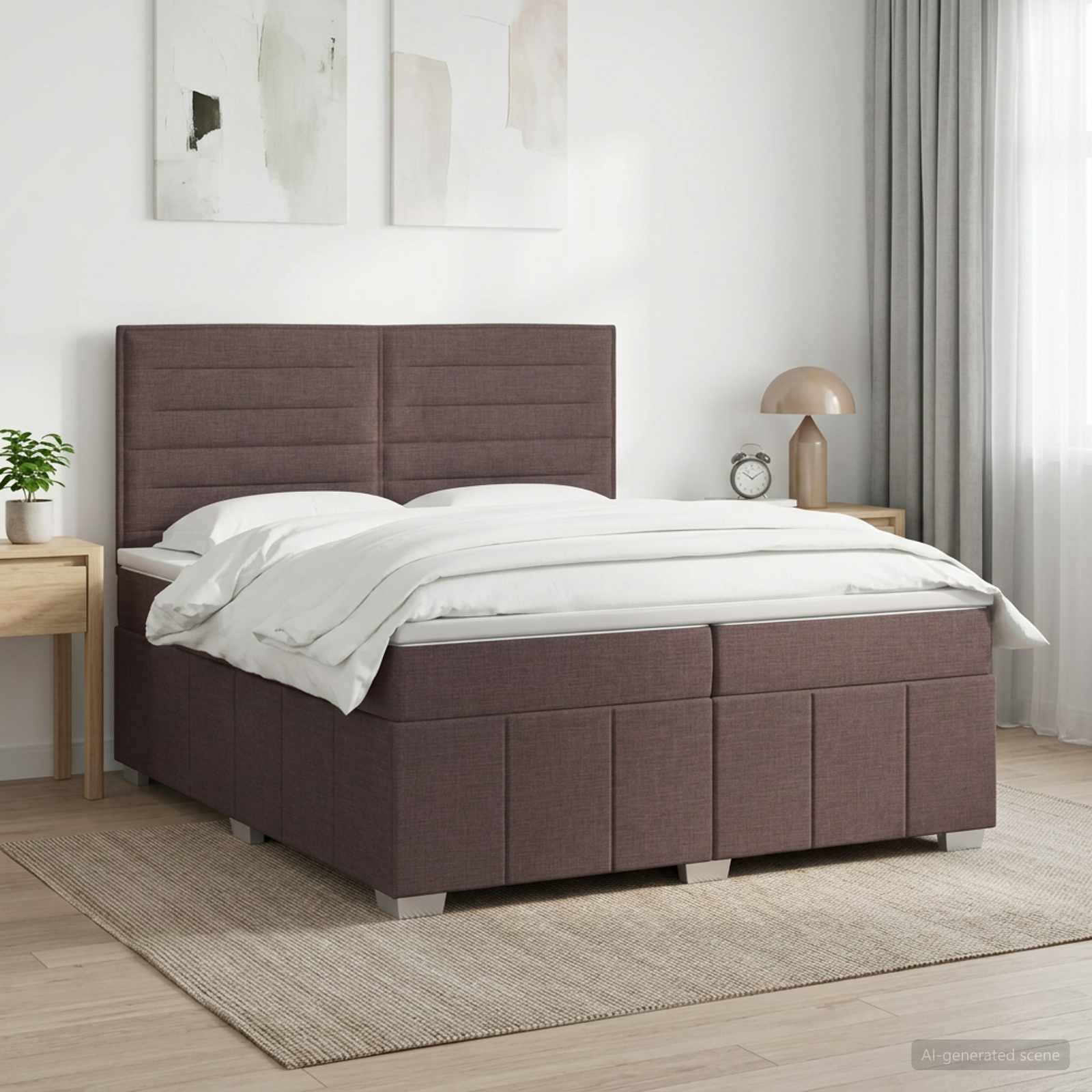 Boxspringbed met matras Donkerbruin 200 x 200 cm Stof