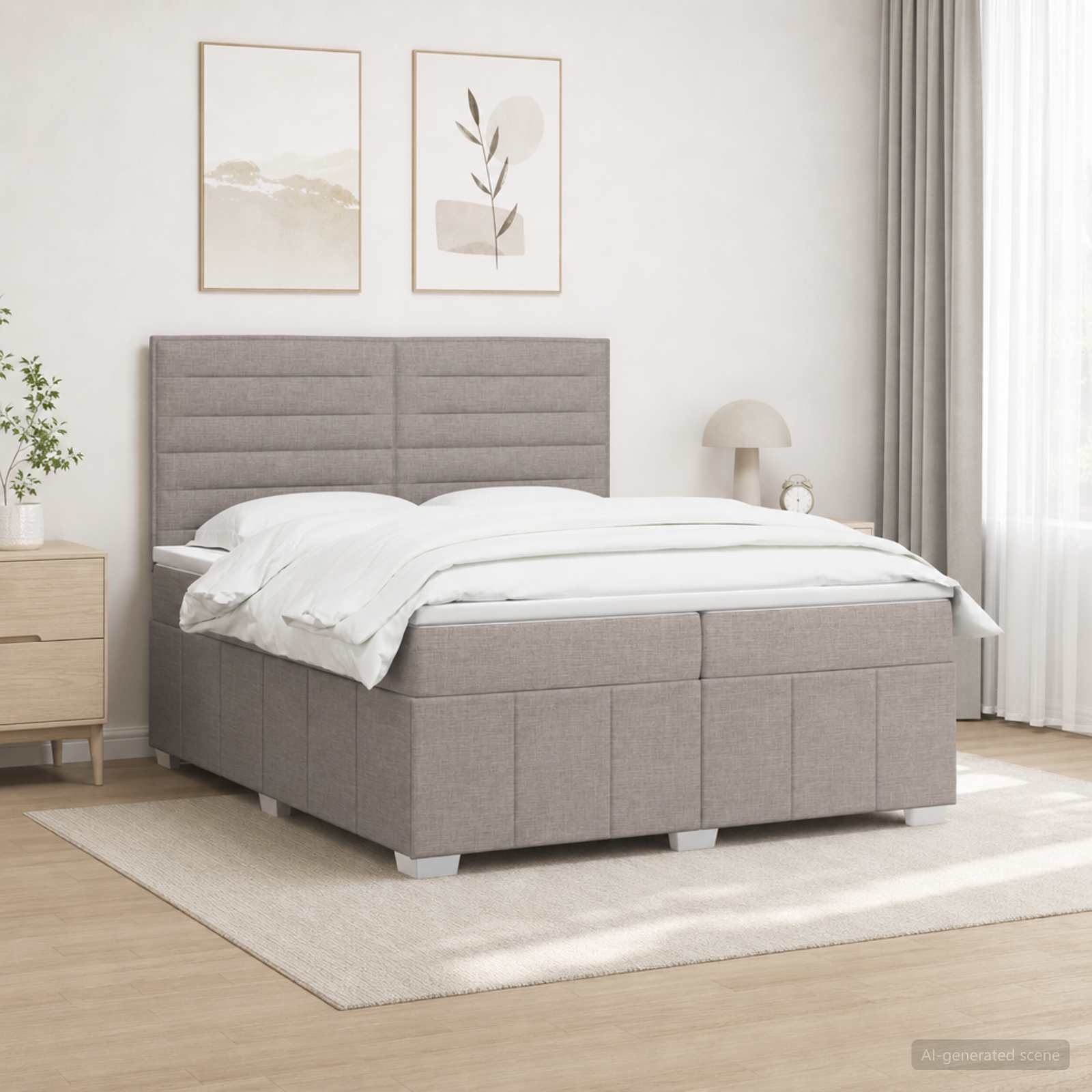 Boxspringbed met matras met hoofdeinde Taupe 200 x 200 cm Stof