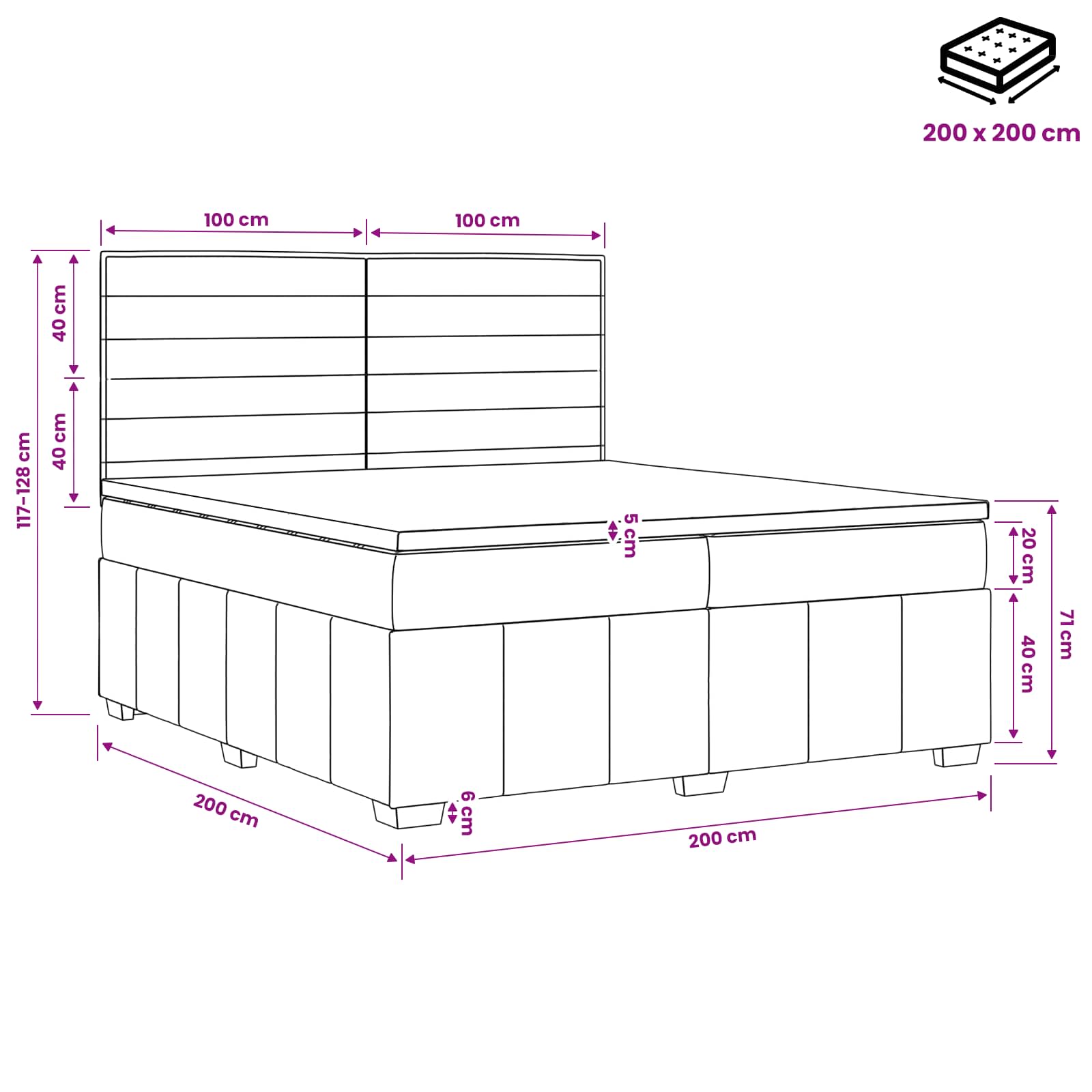 Boxspringbed met matras met hoofdeinde Taupe 200 x 200 cm Stof – afbeelding 11