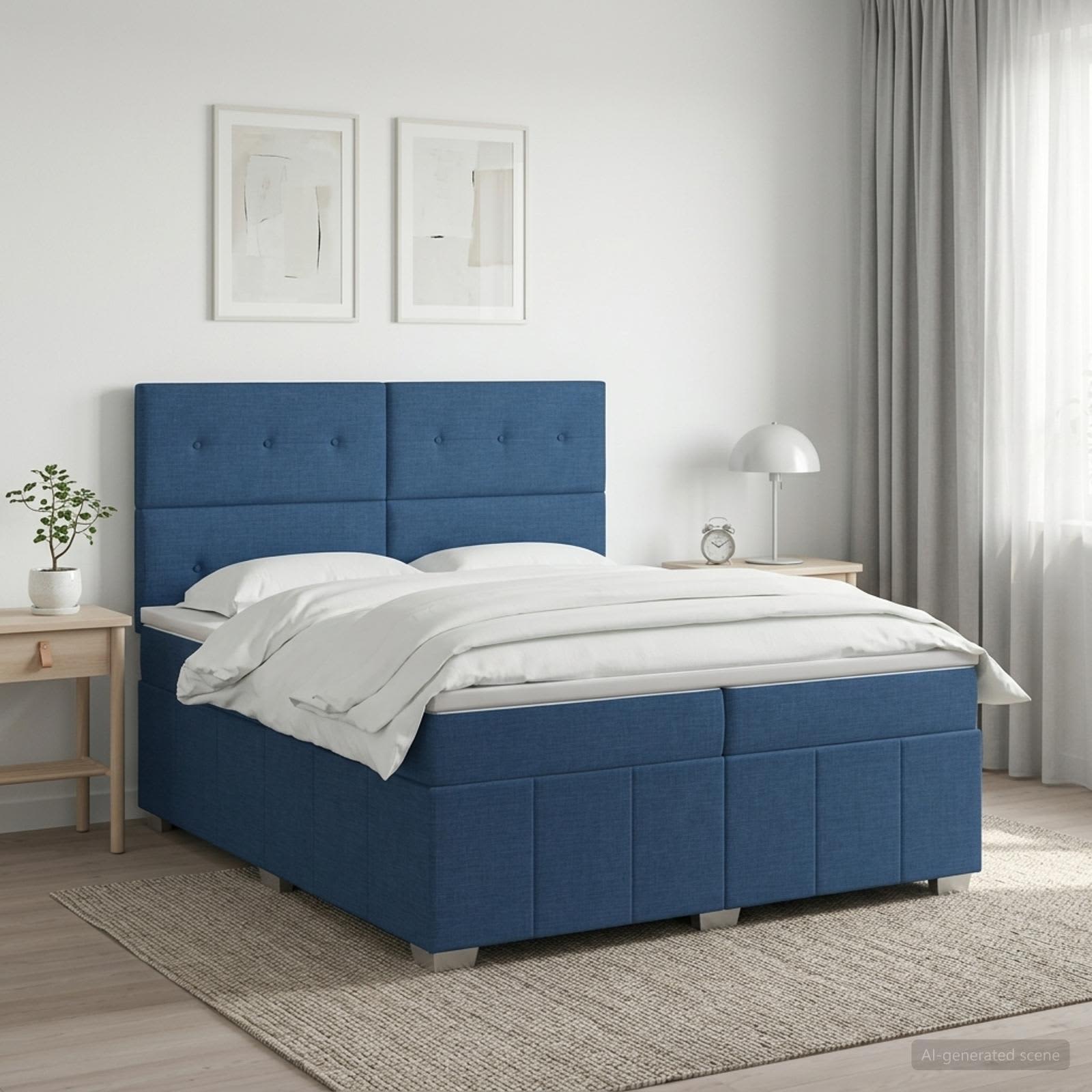 Boxspringbed met matras met hoofdeinde Blauw 200 x 200 cm Stof