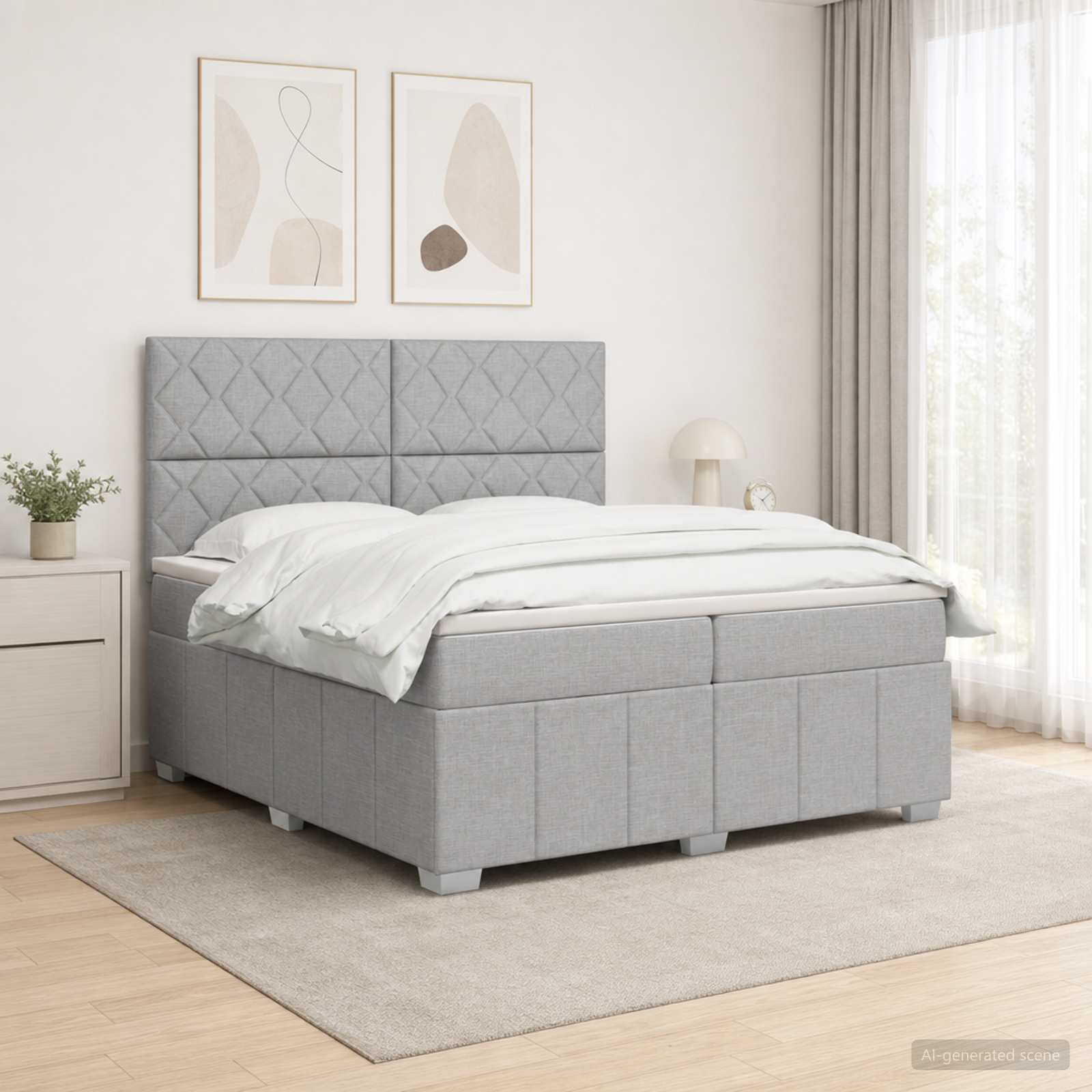 Boxspringbed met matras Lichtgrijs 200 x 200 cm Stof
