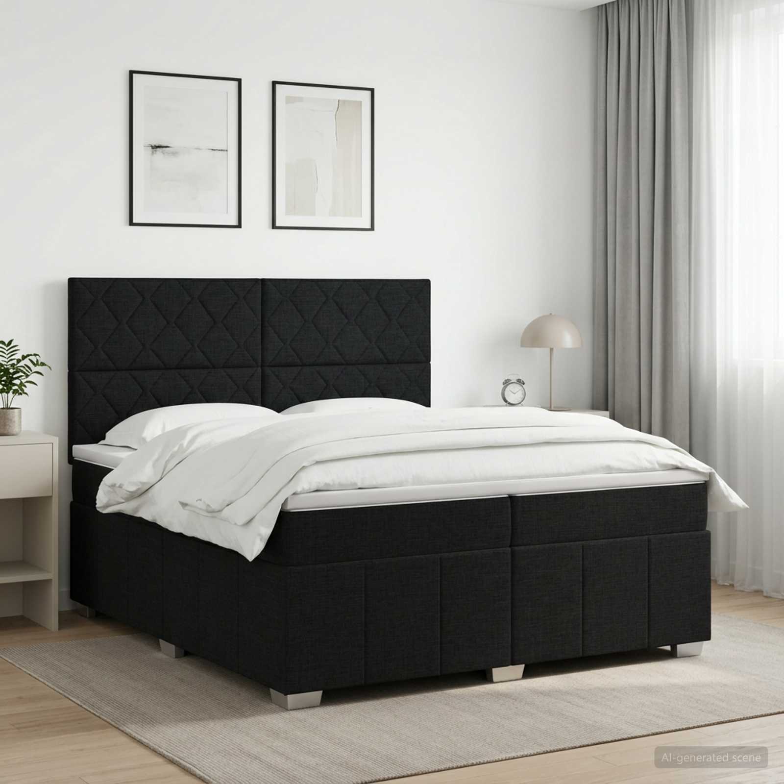 Boxspringbed met matras met hoofdeinde Zwart 200 x 200 cm Stof