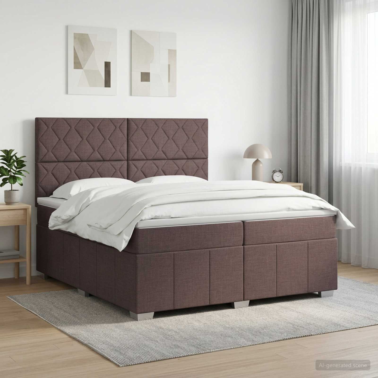 Boxspringbed met matras Donkerbruin 200 x 200 cm Stof