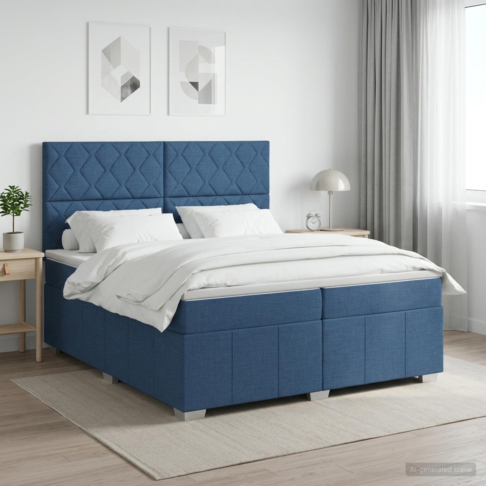Boxspringbed met matras met hoofdeinde Blauw 200 x 200 cm Stof