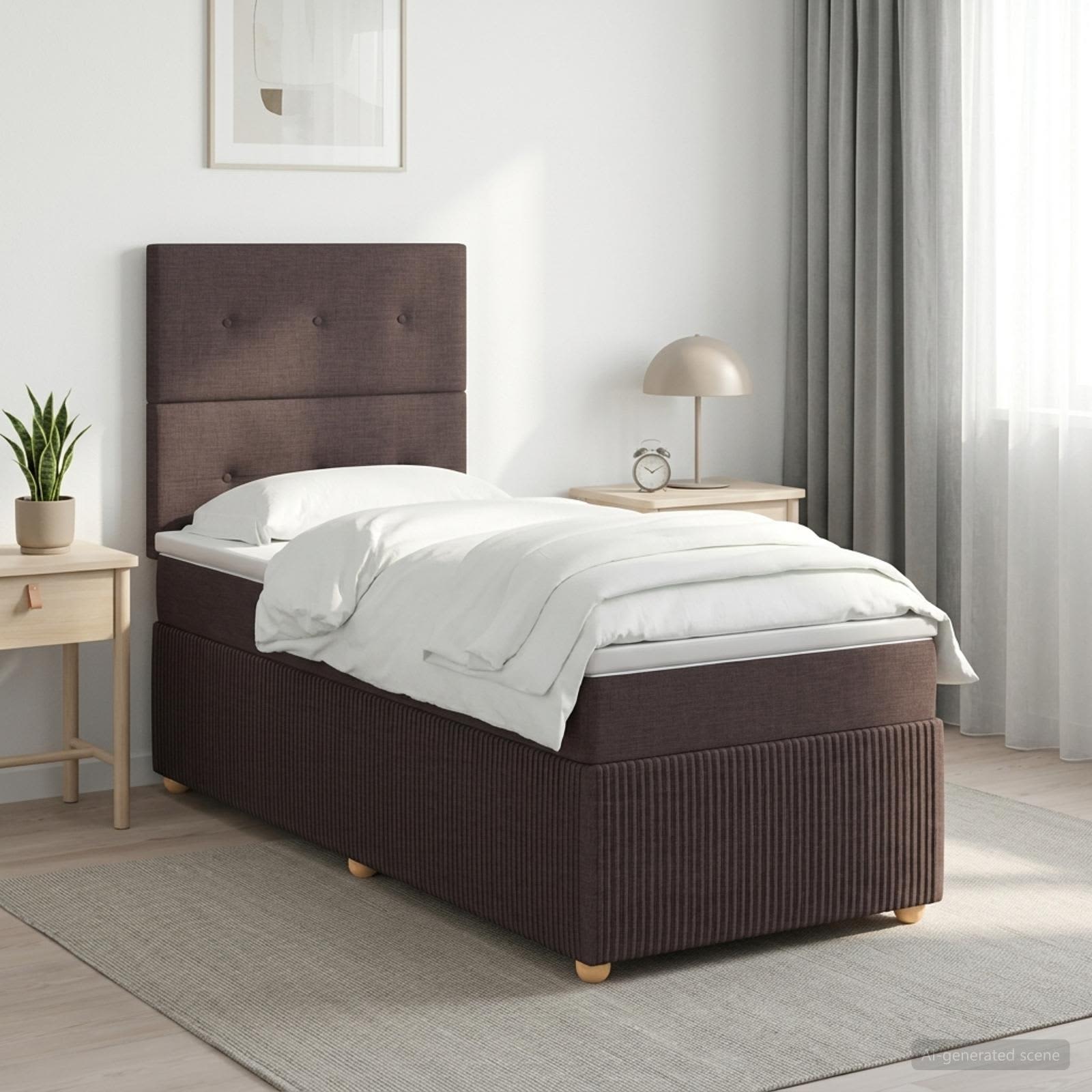 Boxspringbed met matras Donkerbruin 80 x 200 cm Stof – afbeelding 1