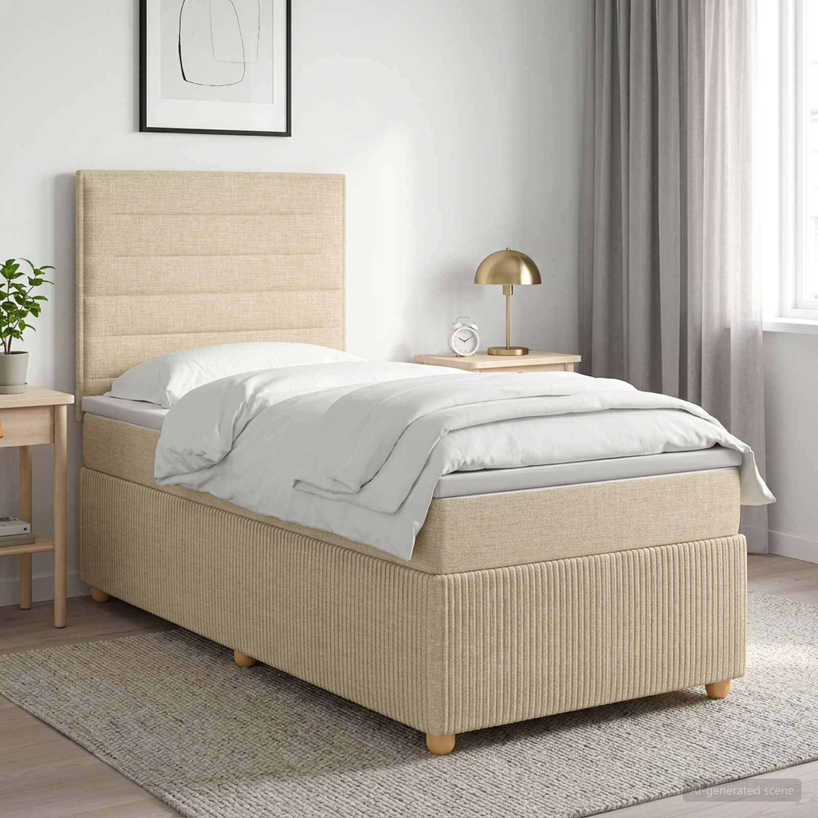 Boxspringbed met matras Crèmekleurig 90 x 190 cm Stof