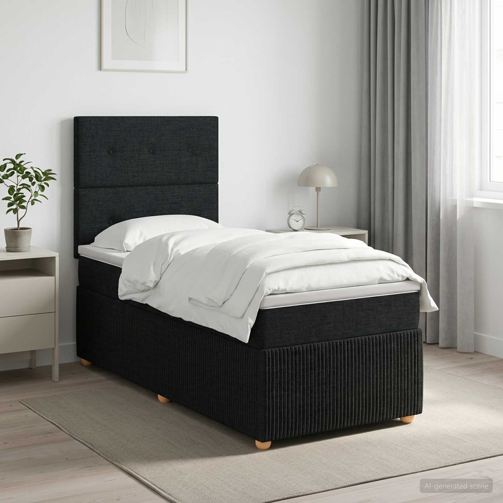 Boxspringbed met matras met hoofdeinde Zwart 90 x 190 cm Stof