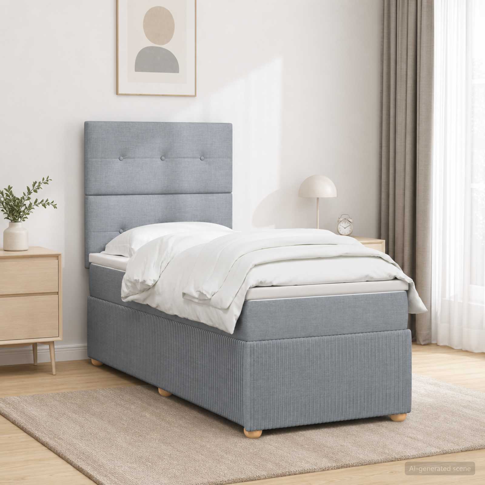 Boxspringbed met matras Lichtgrijs 90 x 200 cm Stof