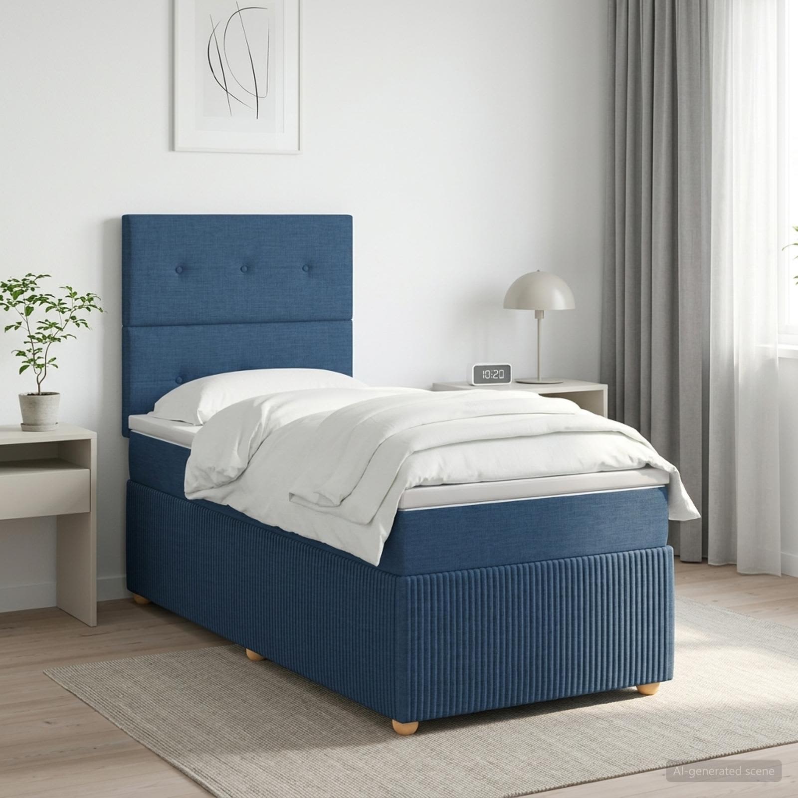 Boxspringbed met matras met hoofdeinde Blauw 100 x 200 cm Stof