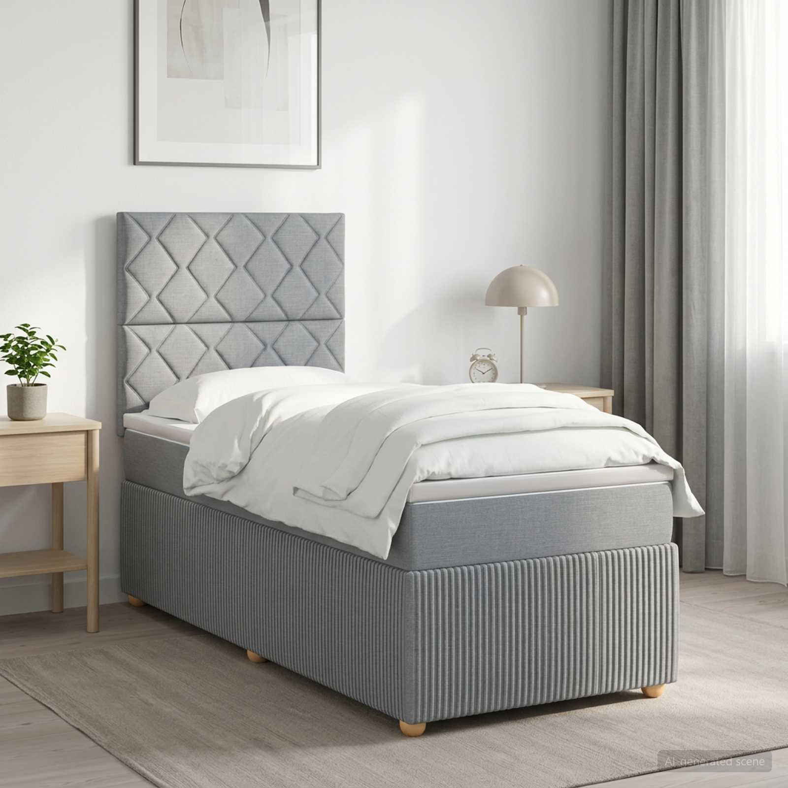 Boxspringbed met matras Lichtgrijs 100 x 200 cm Stof