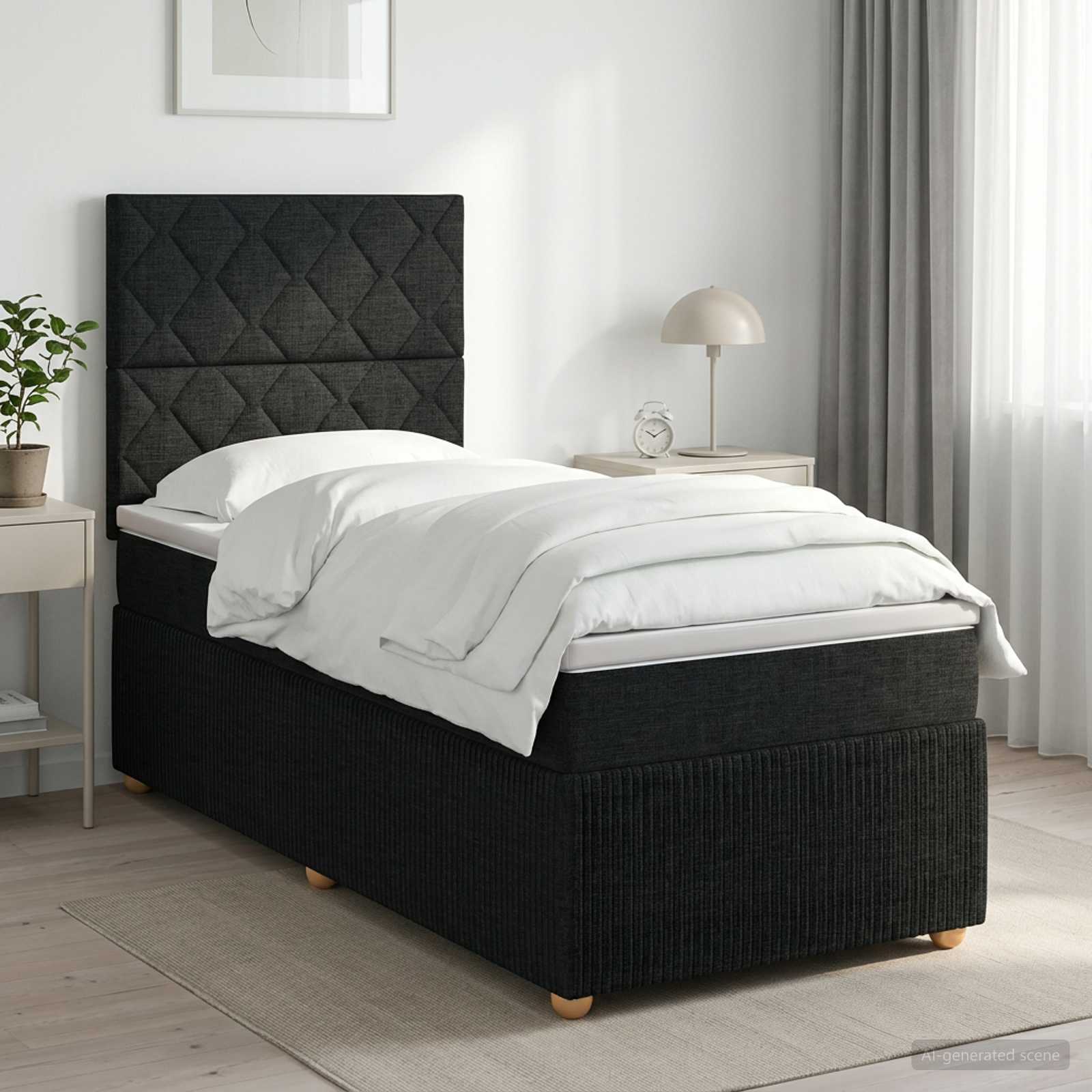 Boxspringbed met matras met hoofdeinde Zwart 100 x 200 cm Stof