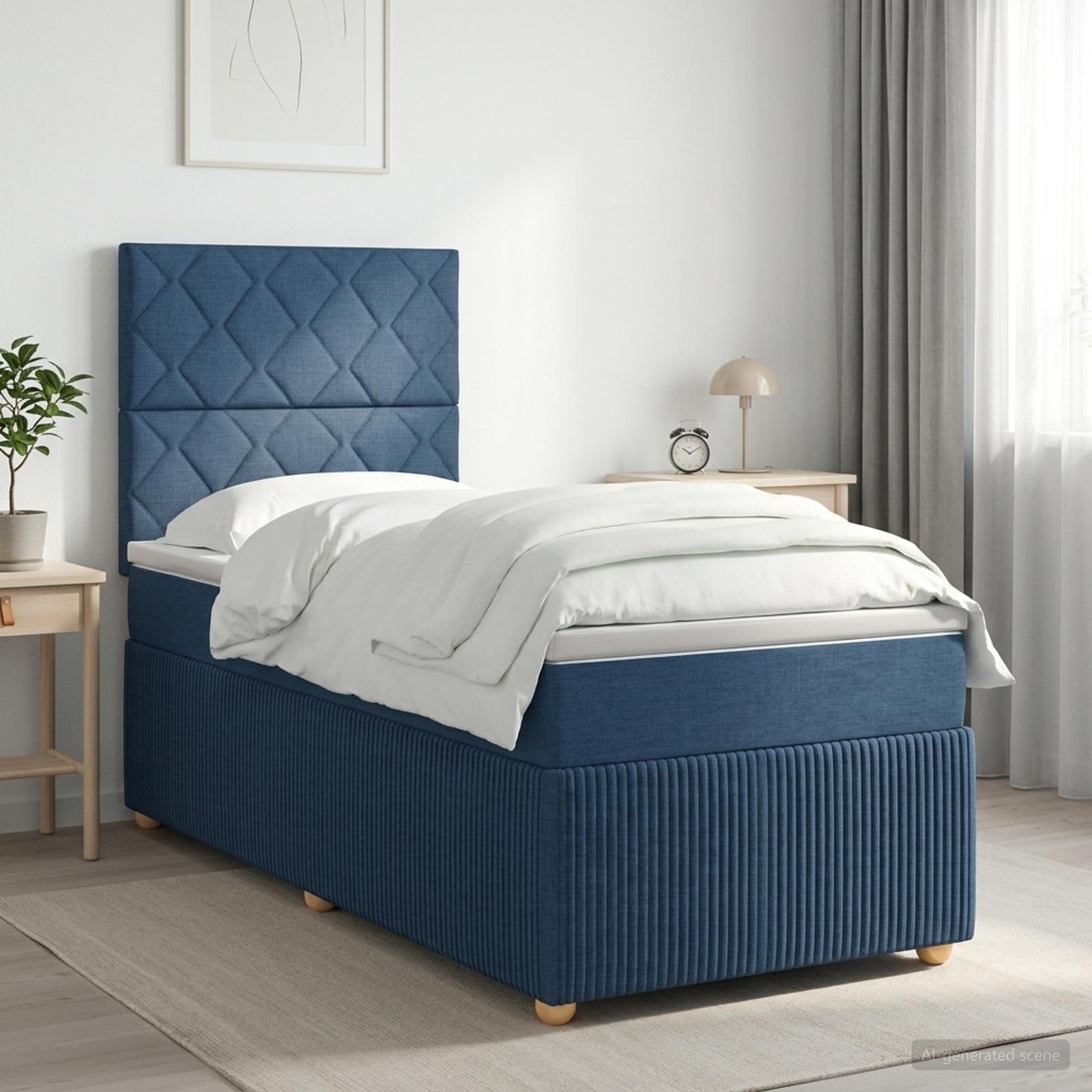 Boxspringbed met matras met hoofdeinde Blauw 100 x 200 cm Stof