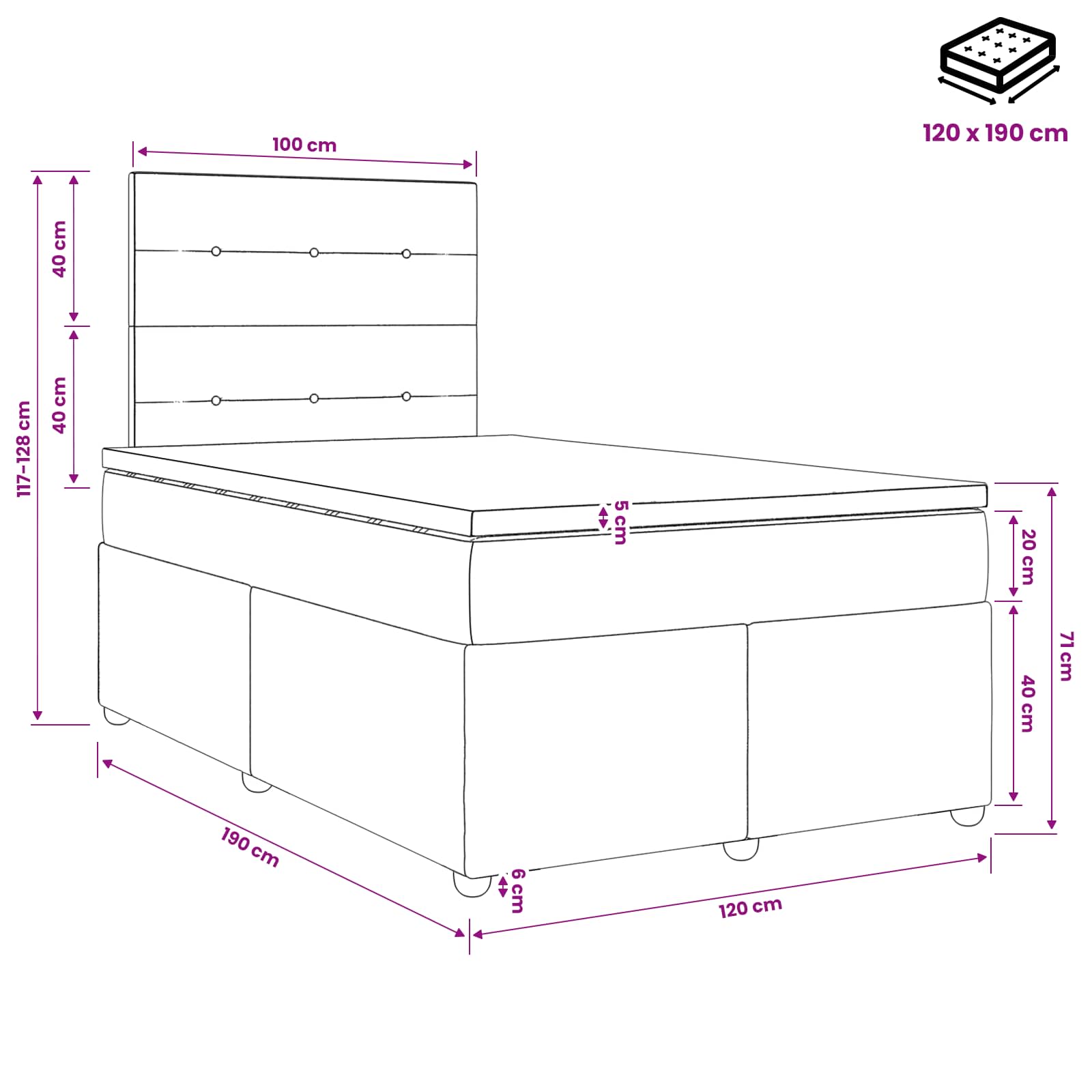 Boxspringbed met matras met hoofdeinde Taupe 120 x 190 cm Stof – afbeelding 11